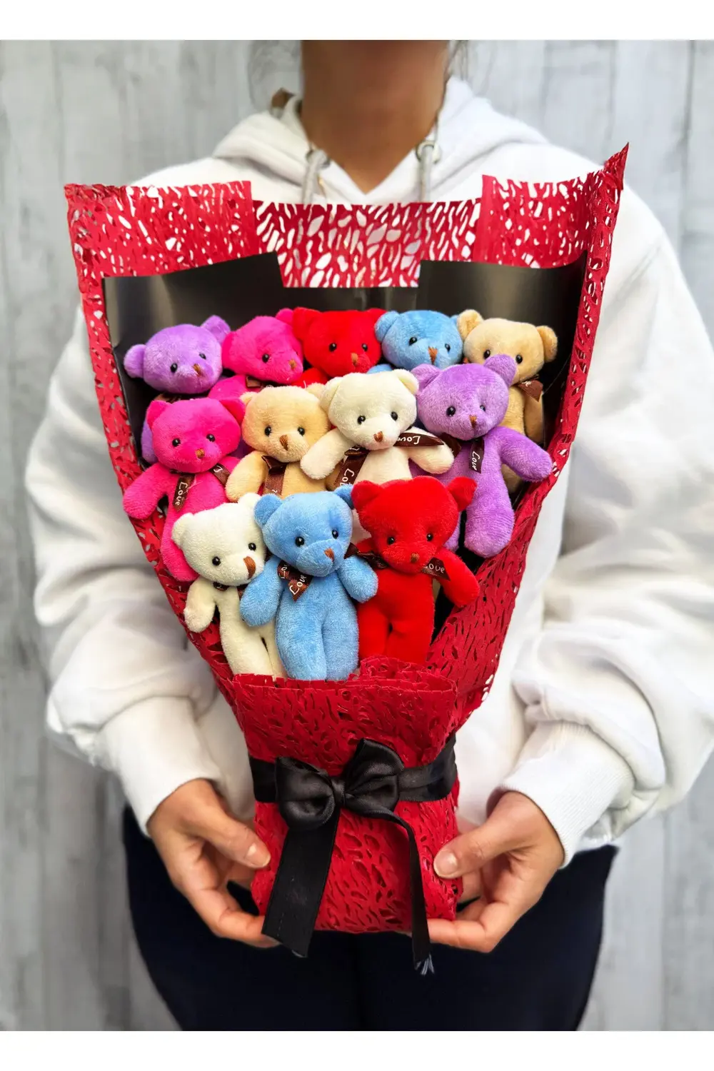 Lüx Ayıcık Buketi 12 Adet Rengarenk Ayıcıklı Dogum Gunu Hediye -