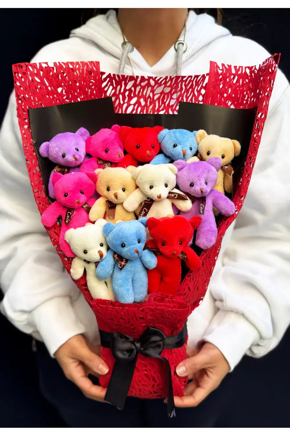 Lüx Ayıcık Buketi 12 Adet Rengarenk Ayıcıklı Dogum Gunu Hediye -