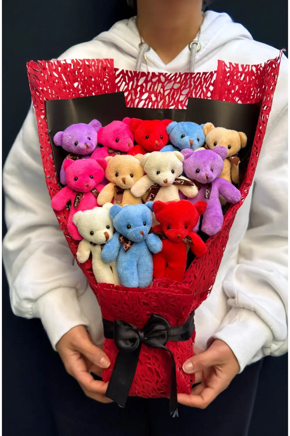 Lüx Ayıcık Buketi 12 Adet Rengarenk Ayıcıklı Dogum Gunu Hediye -