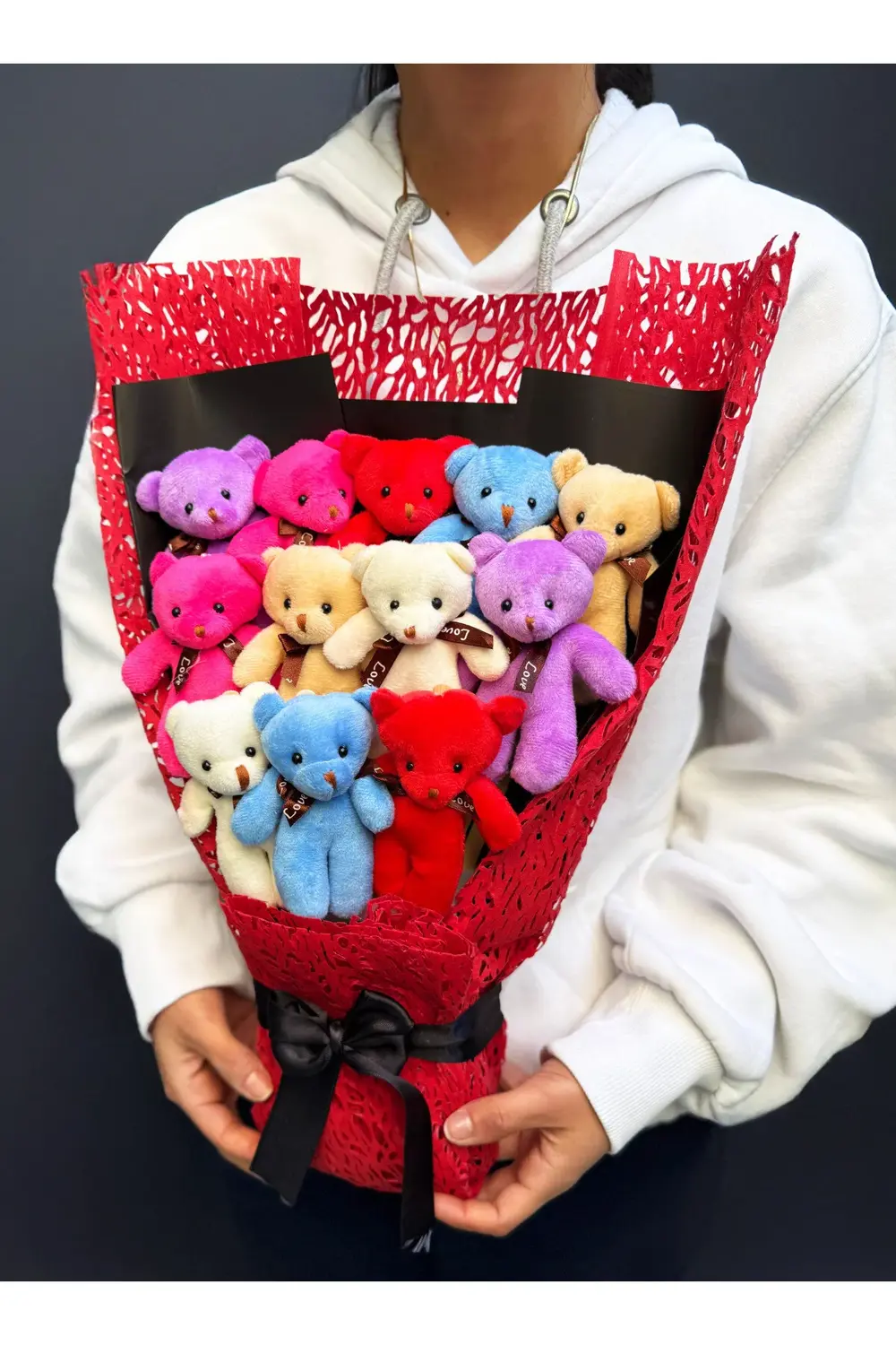 Lüx Ayıcık Buketi 12 Adet Rengarenk Ayıcıklı Dogum Gunu Hediye -