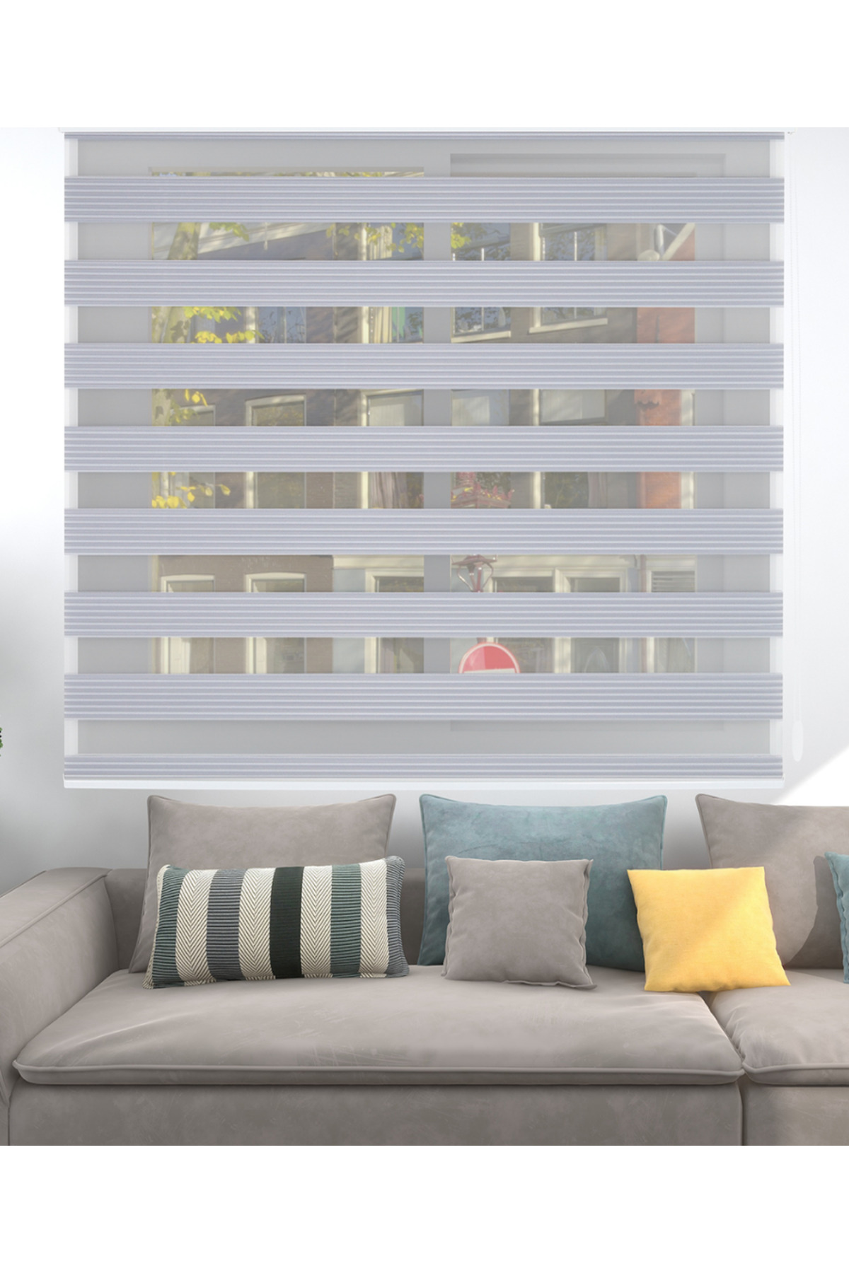 Lüx Bambu Pliseli Gri Zebra Stor Perde , Alüminyum Kasalı Yüksek 