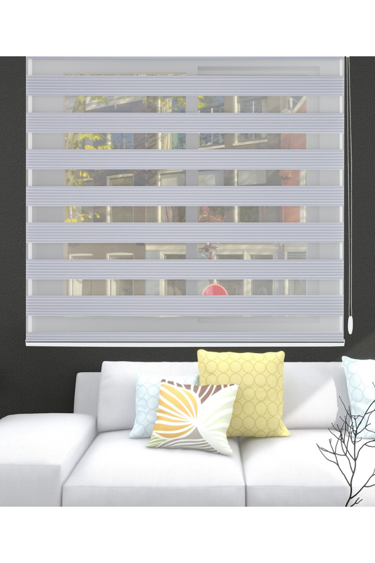 Lüx Bambu Pliseli Gri Zebra Stor Perde , Alüminyum Kasalı Yüksek 