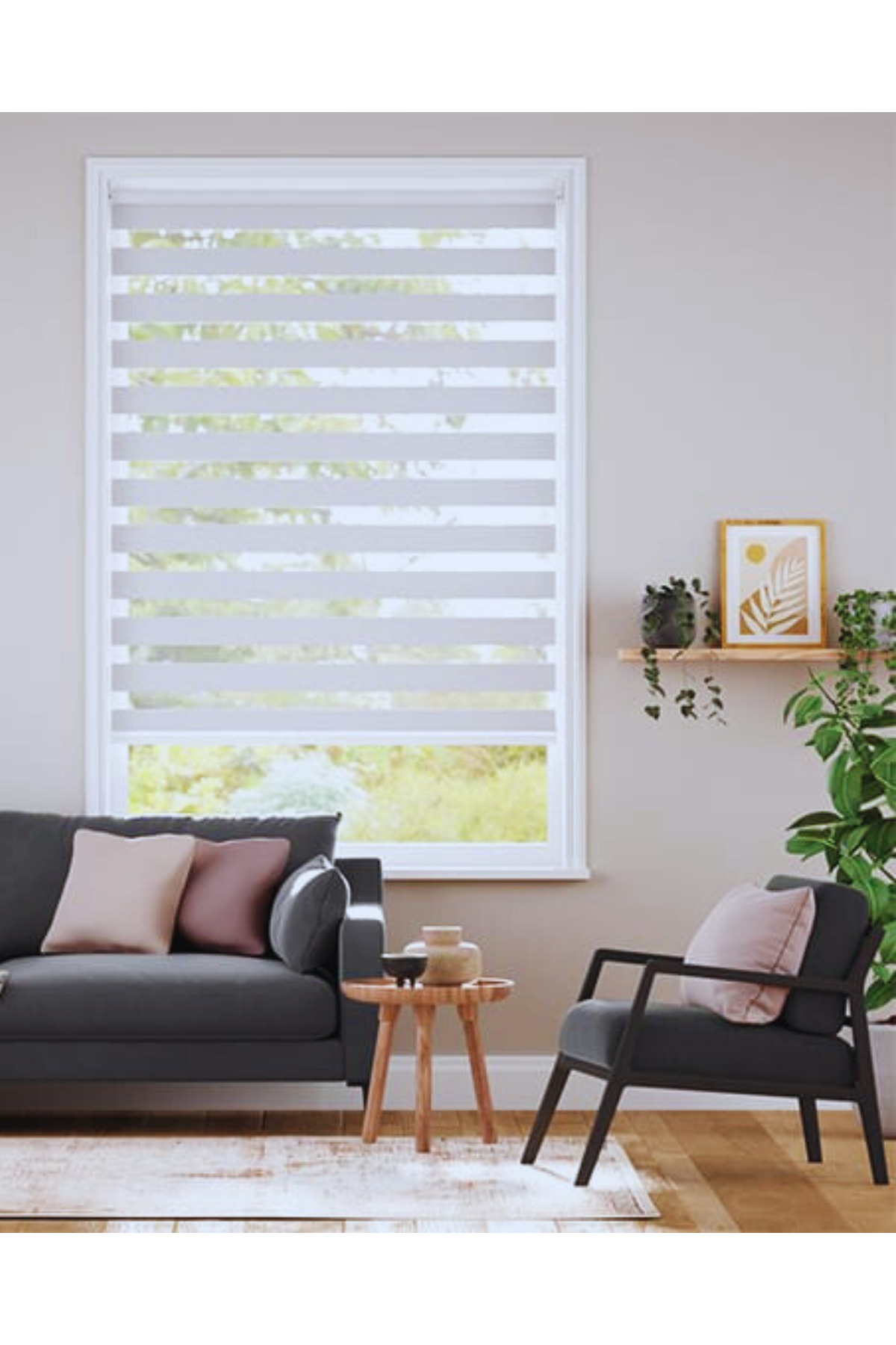 Lüx Bambu Pliseli Gri Zebra Stor Perde , Alüminyum Kasalı Yüksek 