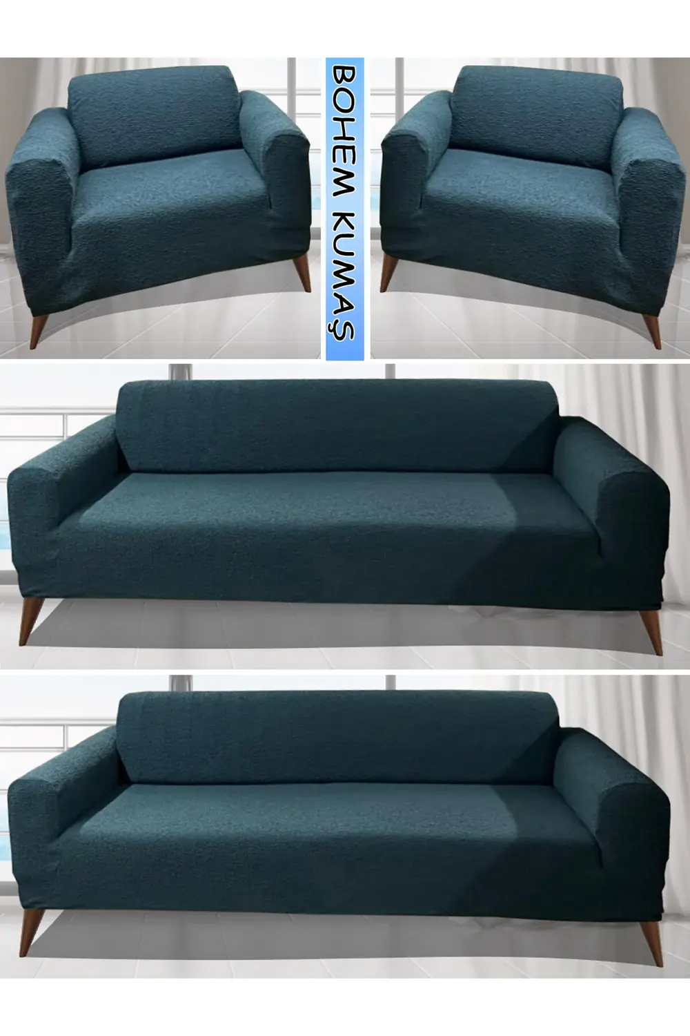 LUX BOHEM PAMUKLU KUMAŞ KOLTUK KILIFI SETİ - 3+3+1+1 SET 7 KG GEL