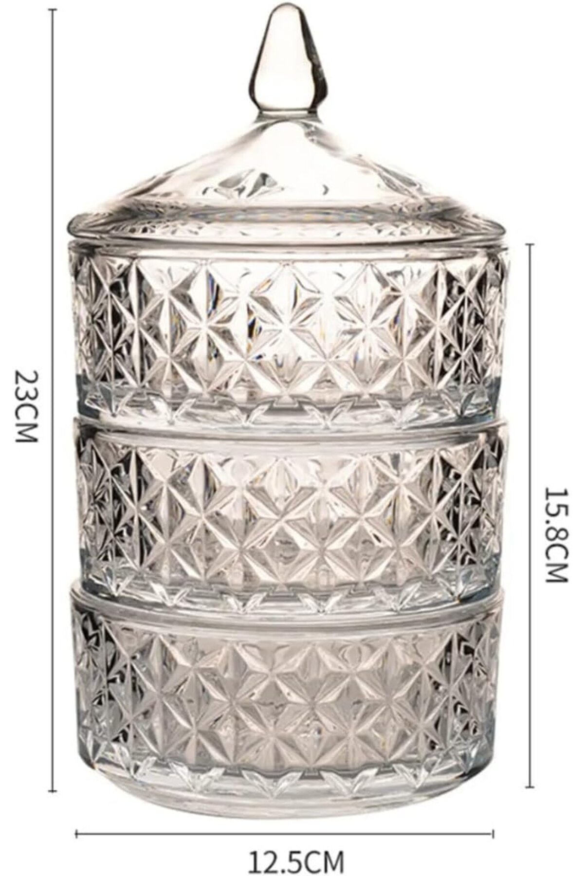 Lüx Cam 3 Katlı Kesme Drajelik Şekerlik Kurabiyelik