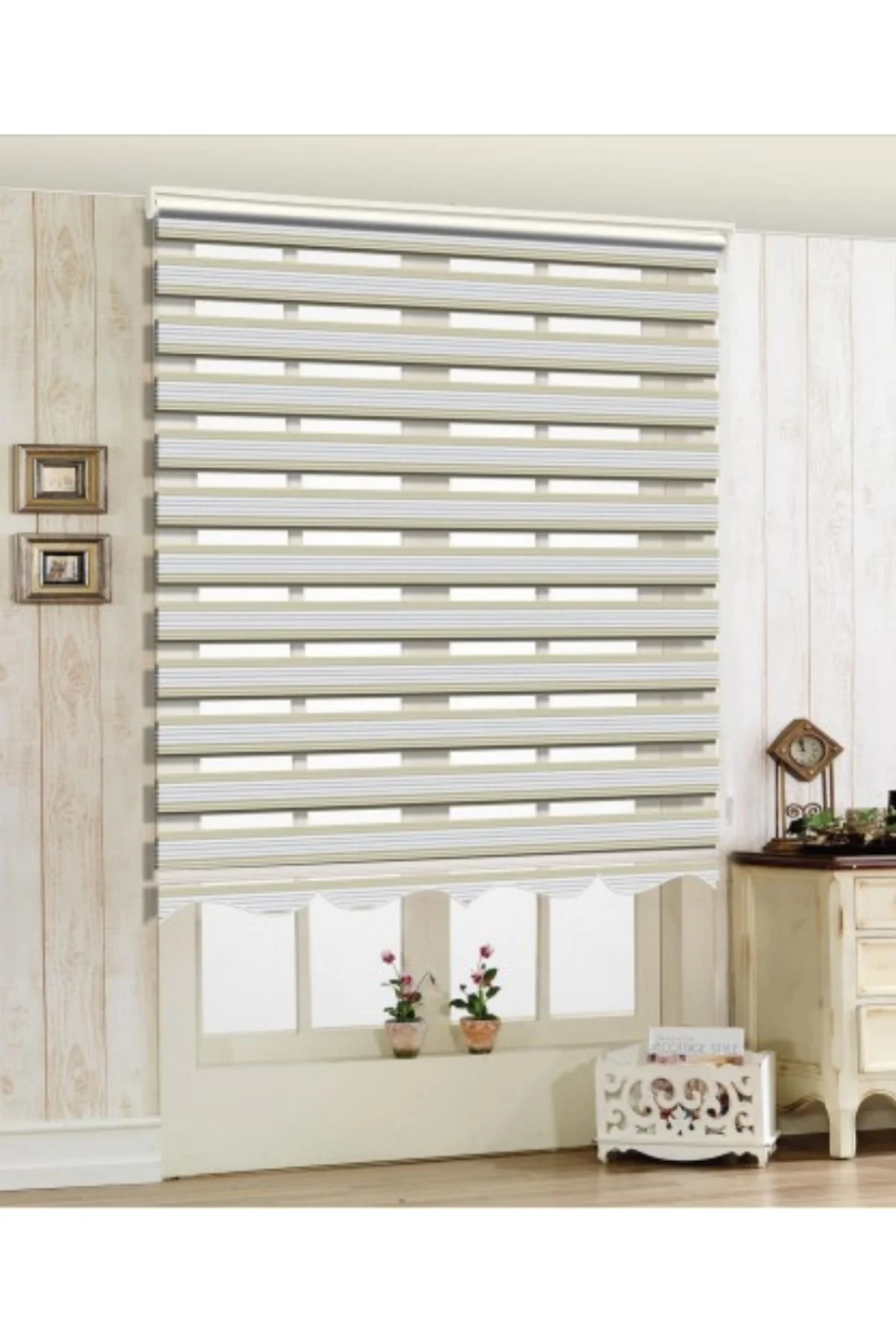 Lux Keten Plise Renk Geçişli Zebra Stor Perde, Alüminyum Kasalı Y