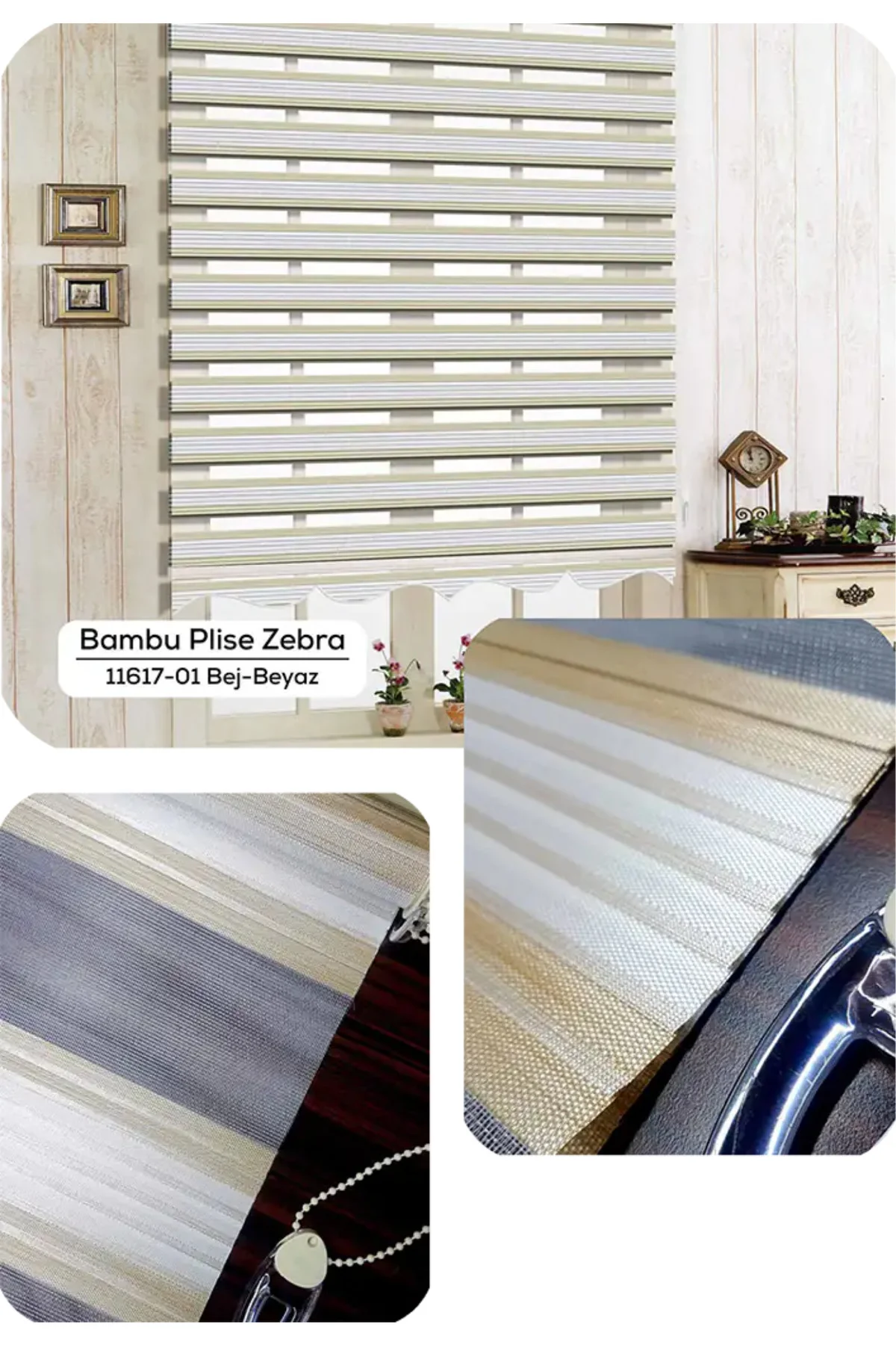 Lux Keten Plise Renk Geçişli Zebra Stor Perde, Alüminyum Kasalı Y