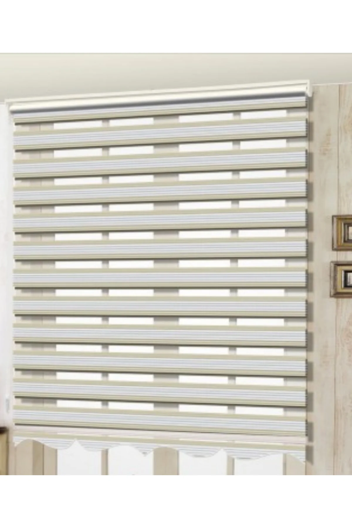 Lux Keten Plise Renk Geçişli Zebra Stor Perde, Alüminyum Kasalı Y