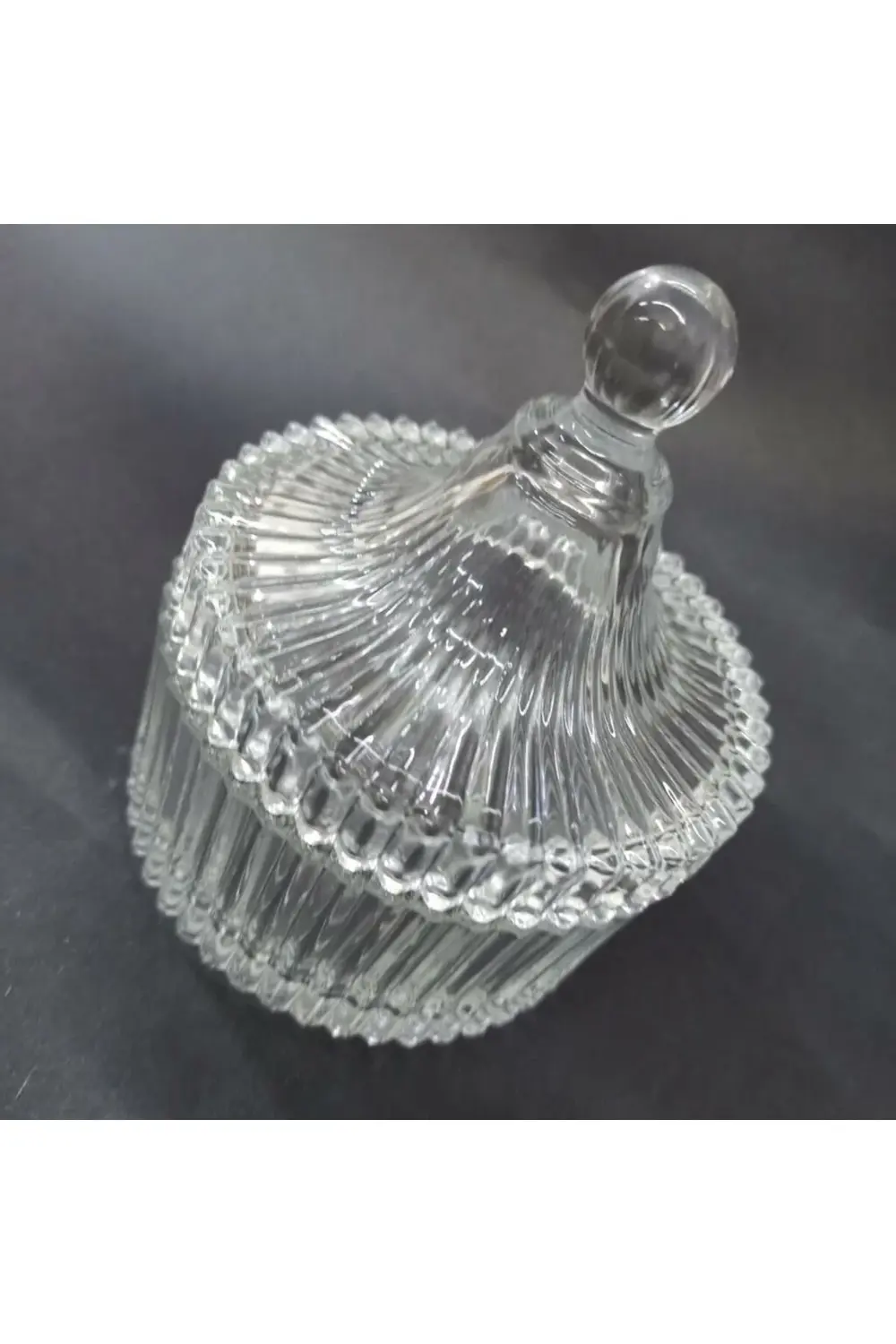 Lüx Orta Boy Kesme Kapaklı Cam Şekerlik 14x6cm