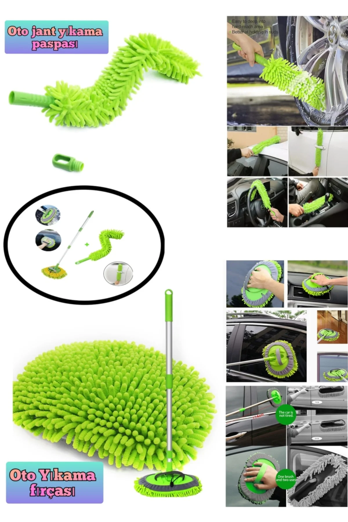 Lüx Oto Araç Yıkama Seti Makarna Paspas Jant Temizleme Seti Çizik