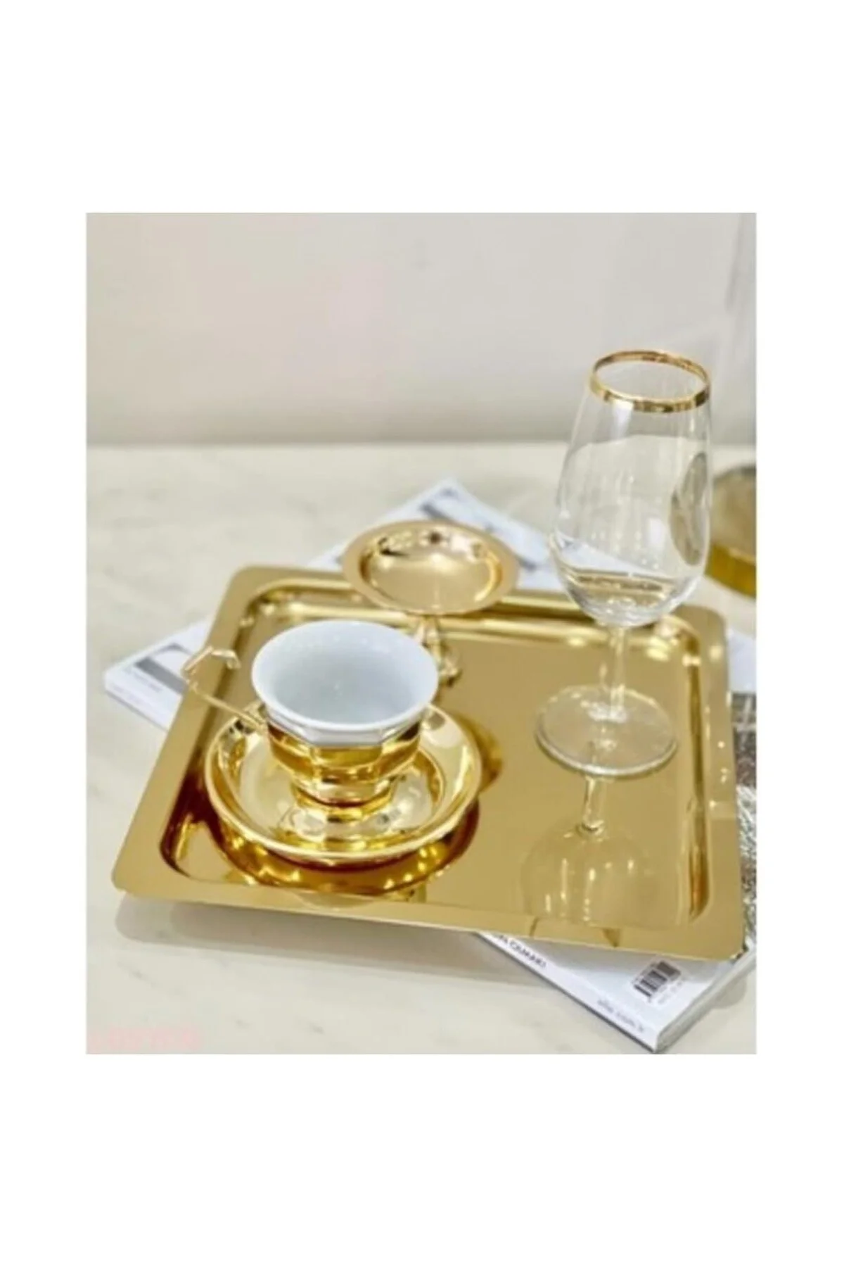 Lüx Paslanmaz Çelik Kare 6’lı Gold Kahve, Çay, Nişan, Söz, Dekora