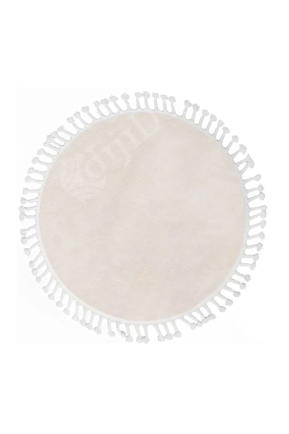 Lüx Post Peluş Düz Krem Yuvarlak Saçaklı Bohem Banyo Halısı 150X1