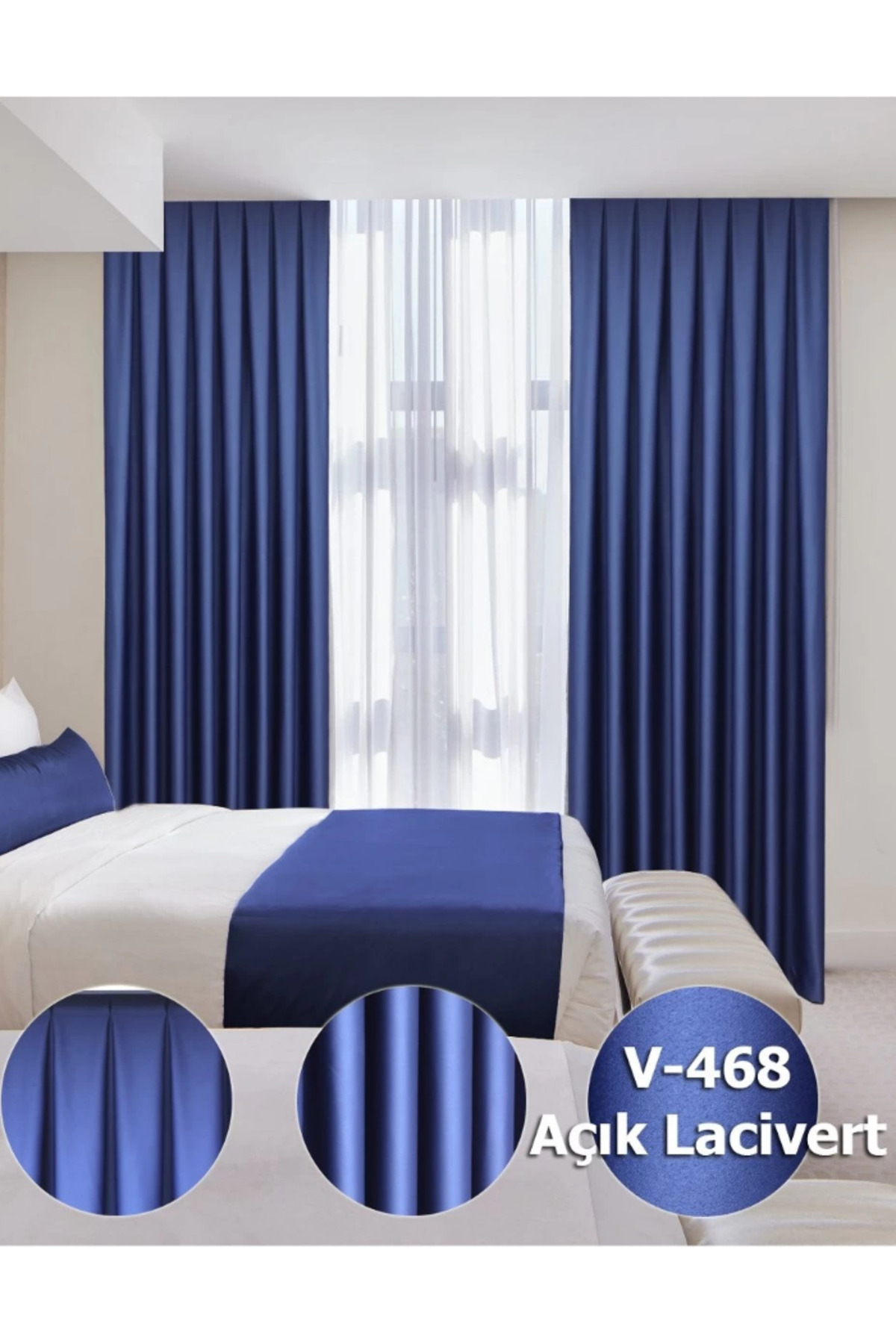 Lüx Saten Blackout Karartma Fon Perde, Yüksek Kaliteli 1/3 Sık Pi