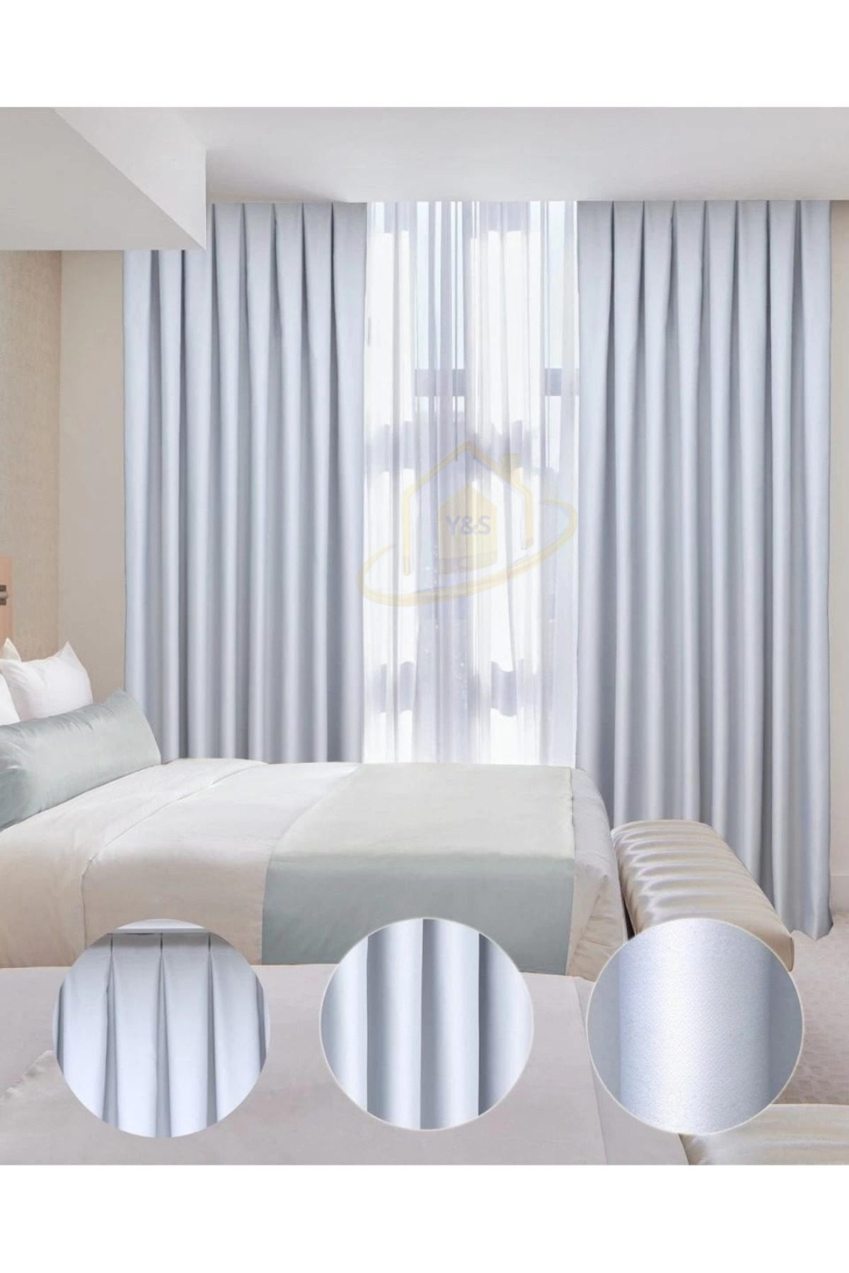 Lüx Saten Blackout Karartma Fon Perde, Yüksek Kaliteli 1/3 Sık Pi