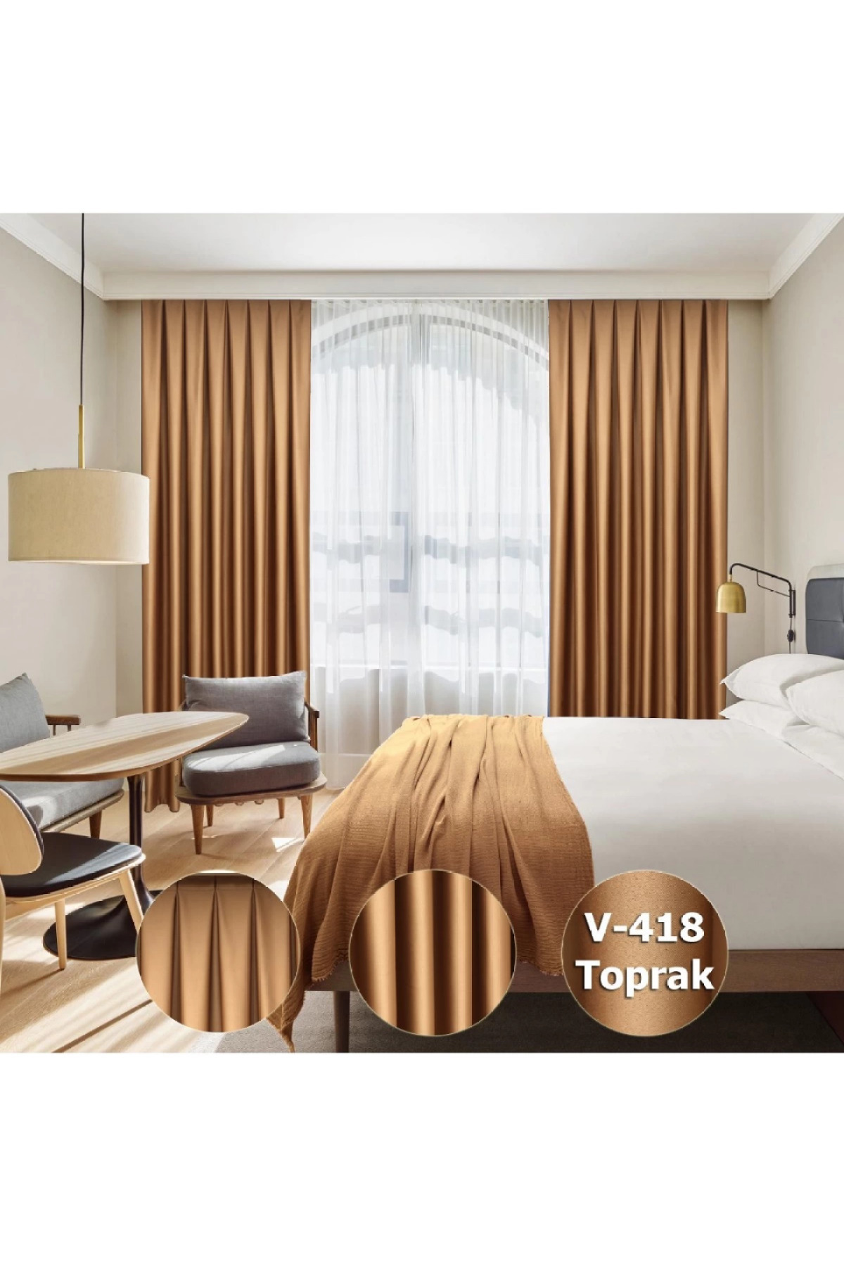 Lüx Saten Blackout Karartma Fon Perde, Yüksek Kaliteli 1/2.5 Pile