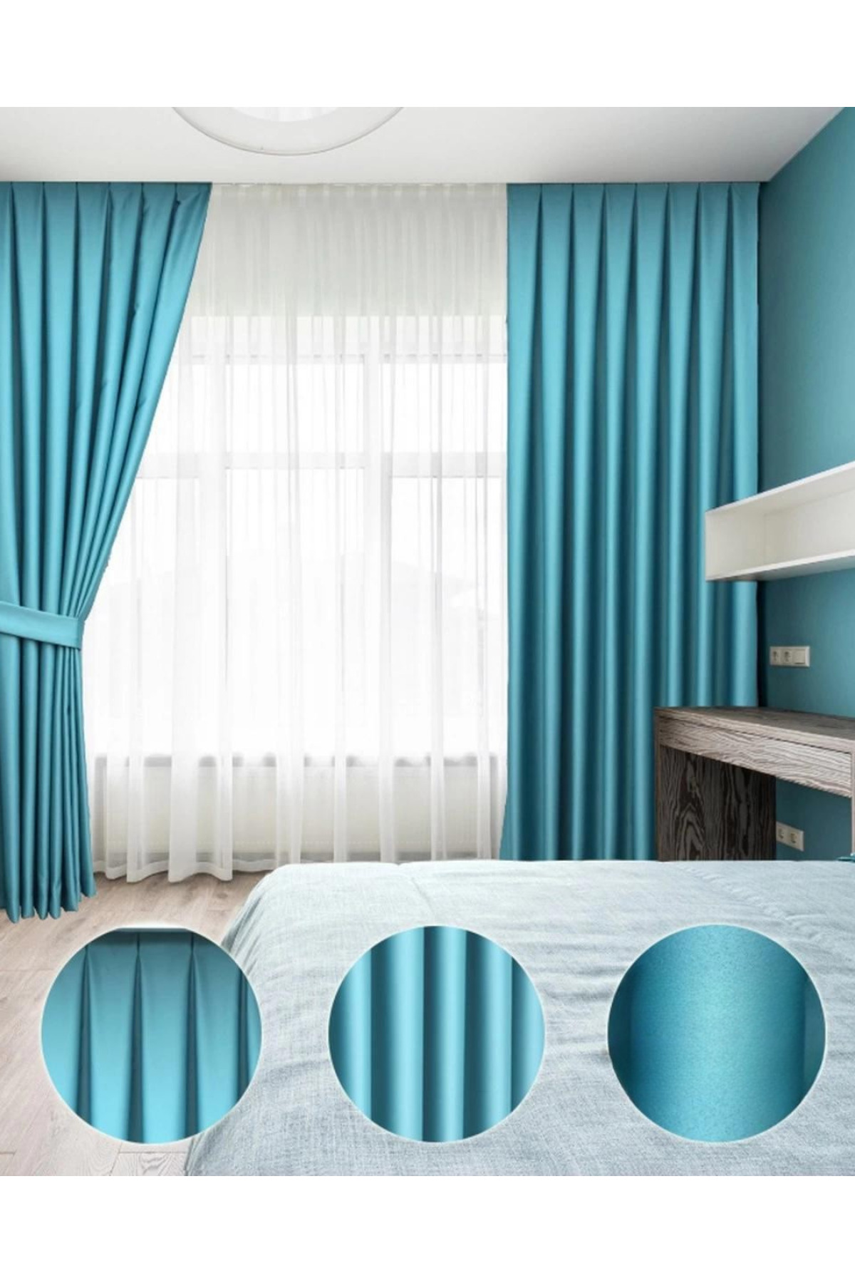 Lüx Saten Blackout Karartma Güneşlik Perde Yüksek Kaliteli Düz Pi