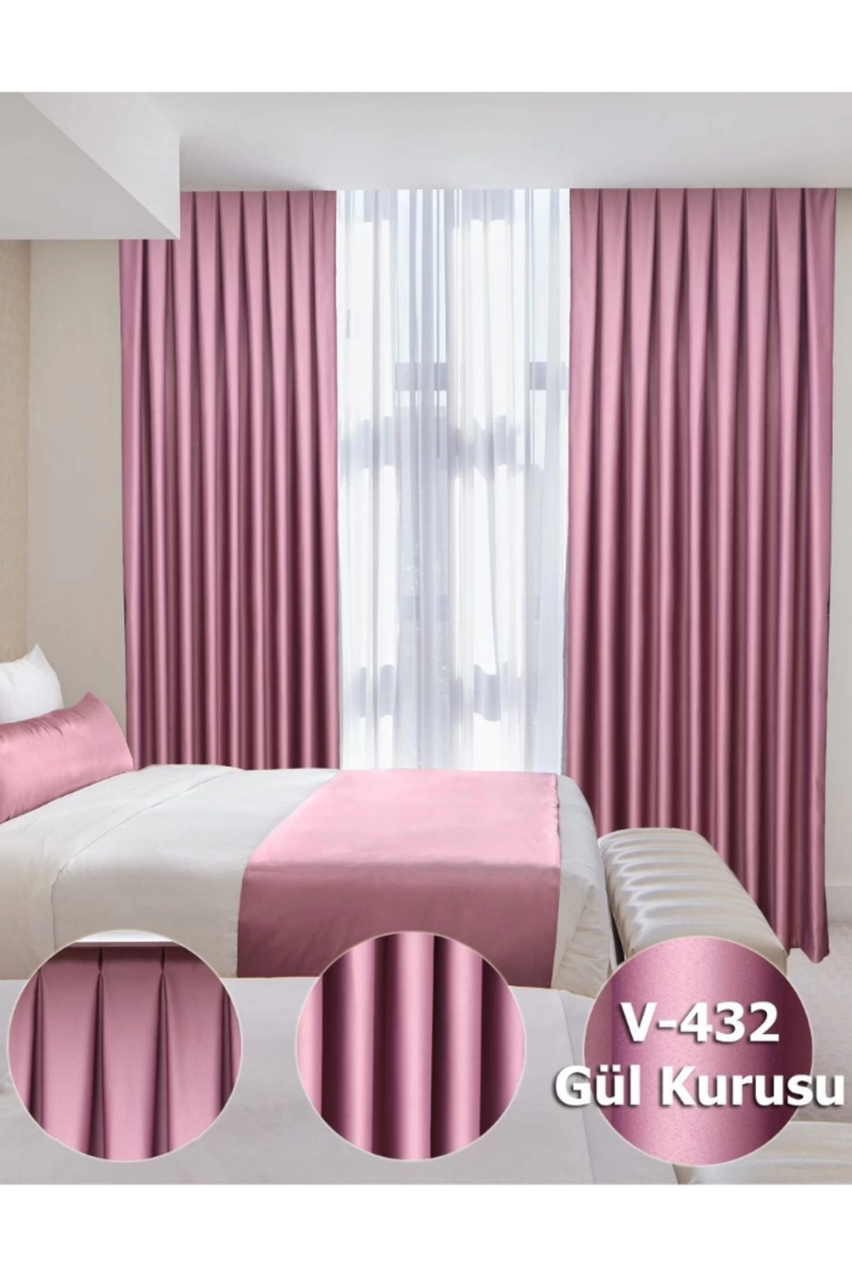 Lüx Saten Blackout Karartma Fon Perde Yüksek Kaliteli  1/3 Sık Pi