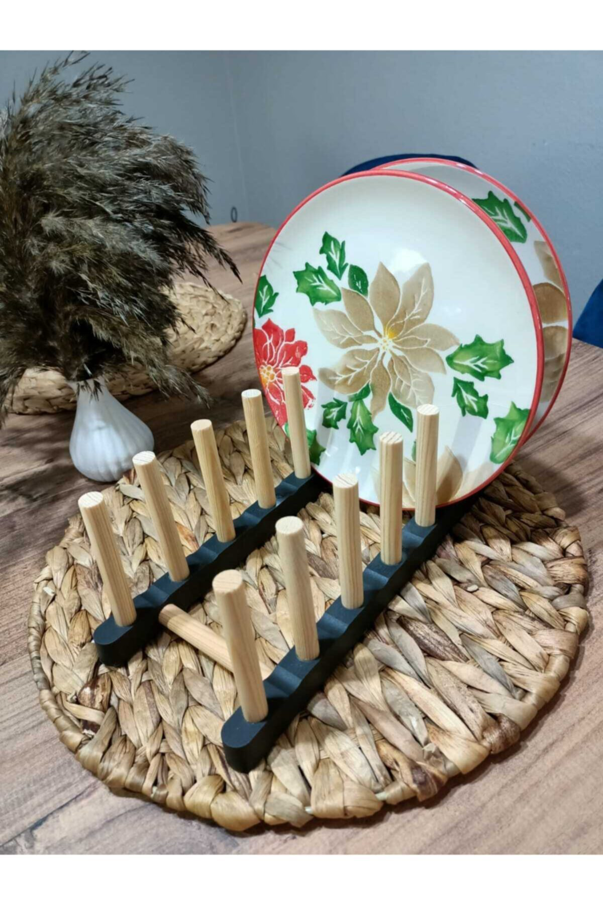 Culina Vasa Lüx Tezgah Üstü Ahşap Tabaklik,Tabak Standi,Bölmeli Tabak Standi