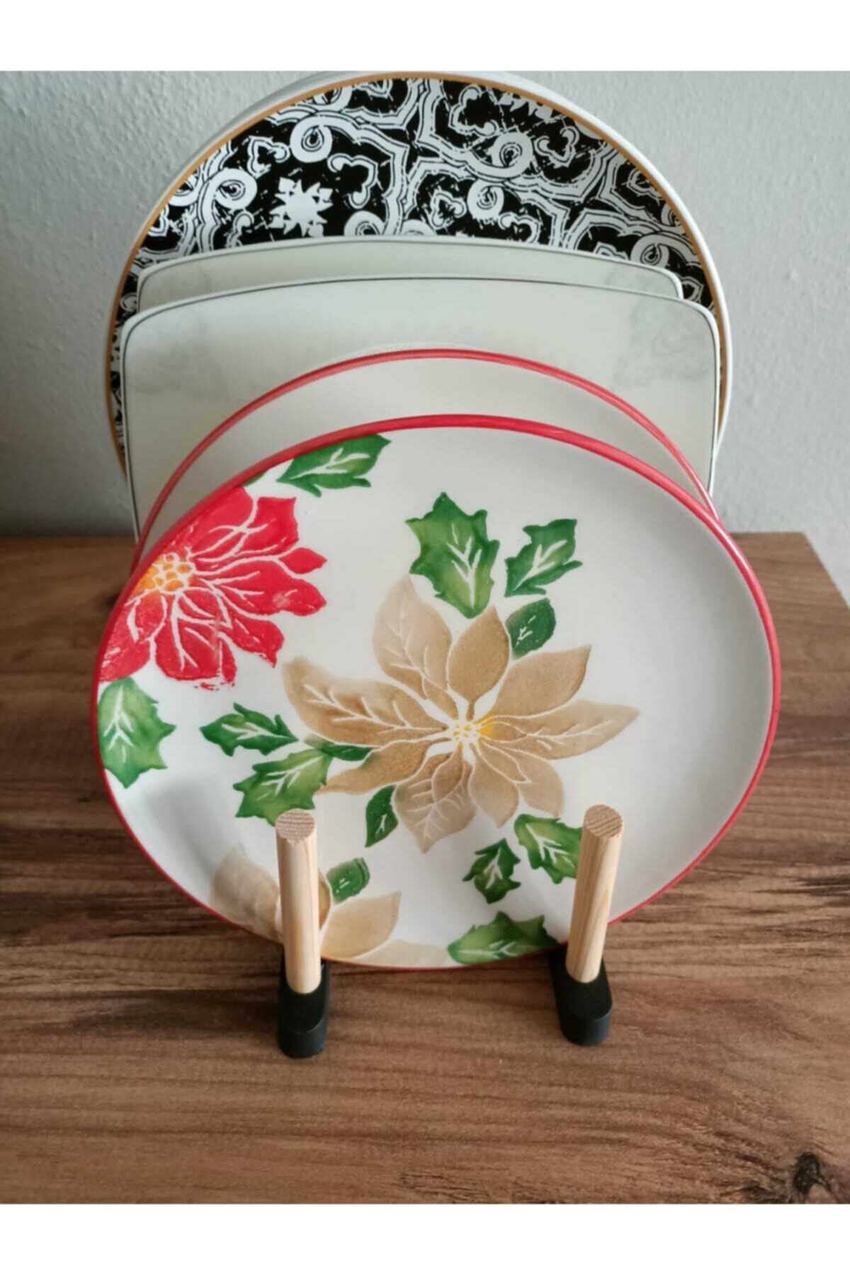 Culina Vasa Lüx Tezgah Üstü Ahşap Tabaklik,Tabak Standi,Bölmeli Tabak Standi