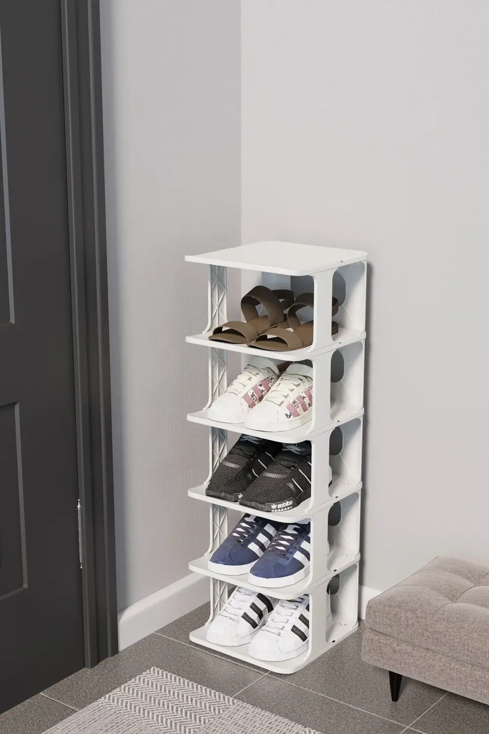 Lüx Yeni Model Modern 5 Katlı Ayakkabılık Beyaz Renk Portatif Aya