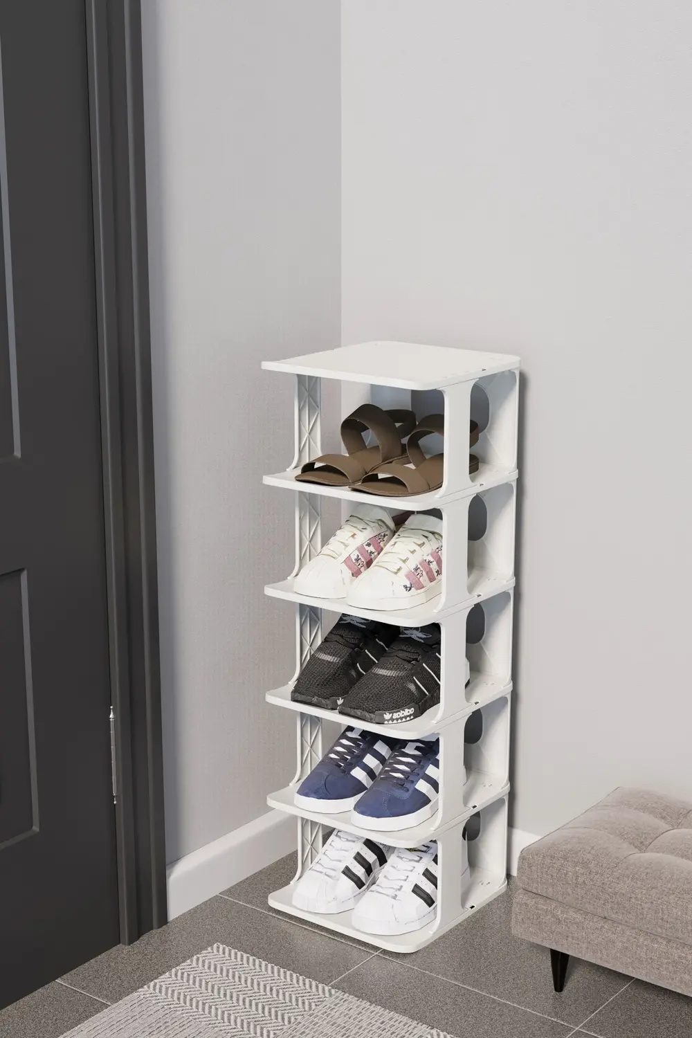 Lüx Yeni Model Modern 5 Katlı Ayakkabılık Beyaz Renk Portatif Aya