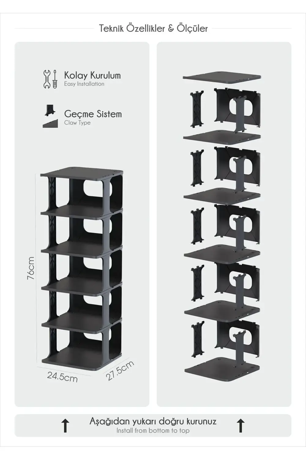 Lüx Yeni Model Modern 5 Katlı Ayakkabılık Portatif Ayakkabı Stand