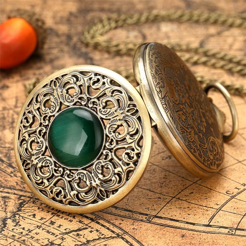 Stillove Lüx Zümrüt Renk Taşlı İşlemeli Köstekli Cep Saati Sl9973