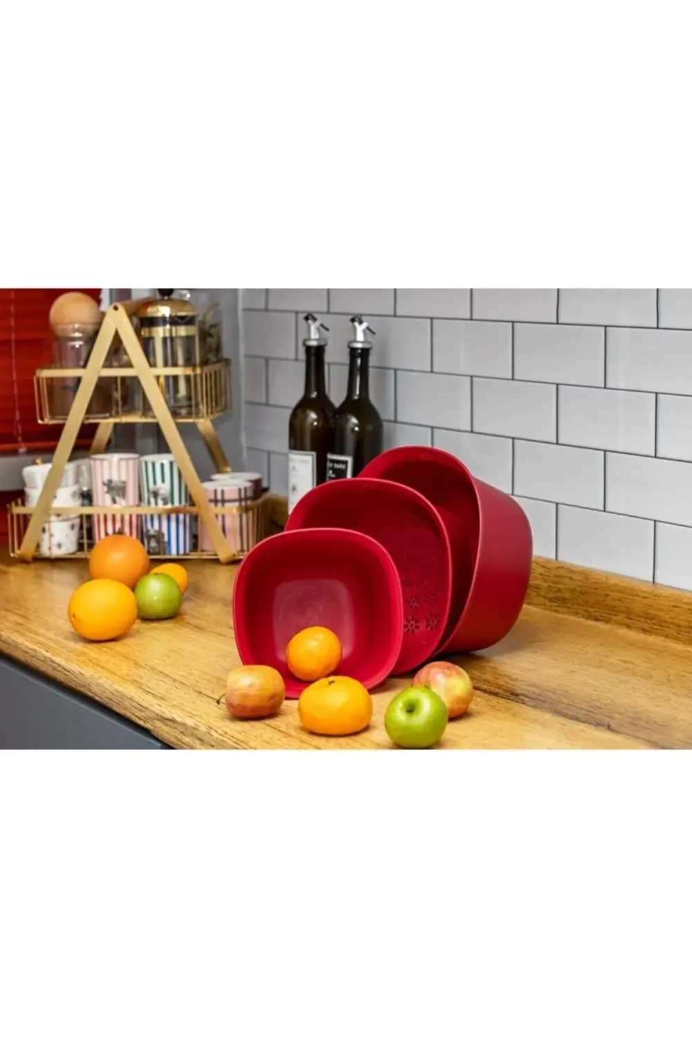 Luxmilard Ultra Wide Form Özel Desenli Süzgeç Ve Kase 3 Lü Set Kı