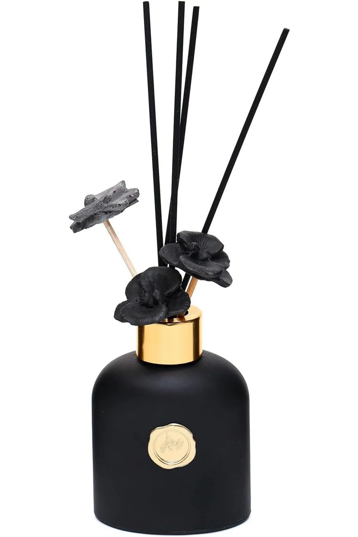 LuxShoping 130 ml Siyah Cam Şişe Seramik Çiçek Taş Bambu Çubuklu 