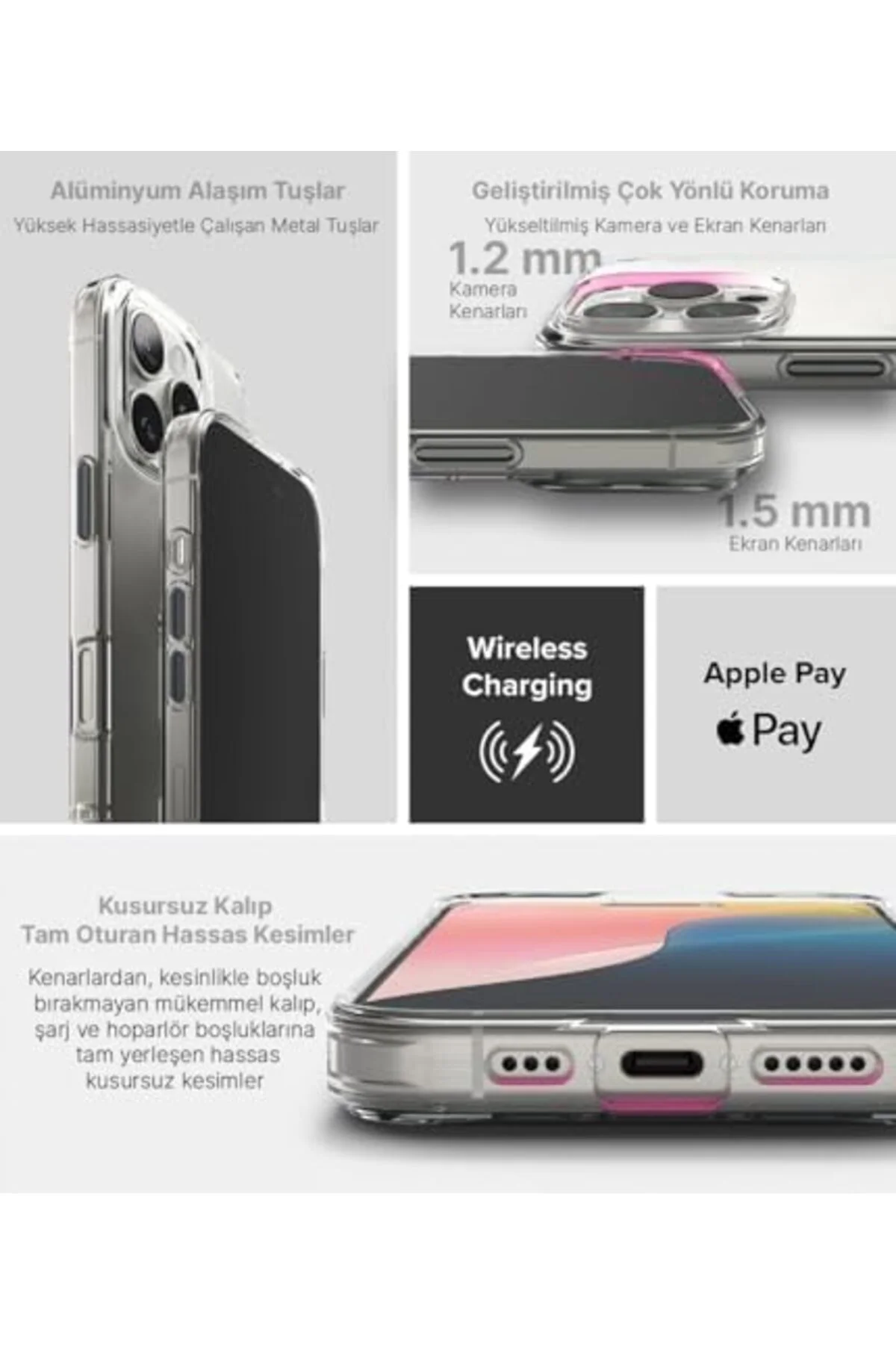 LuxShoping 17 Pro Max ile Uyumlu Cyrstal Clear Şeffaf Silikon Kıl