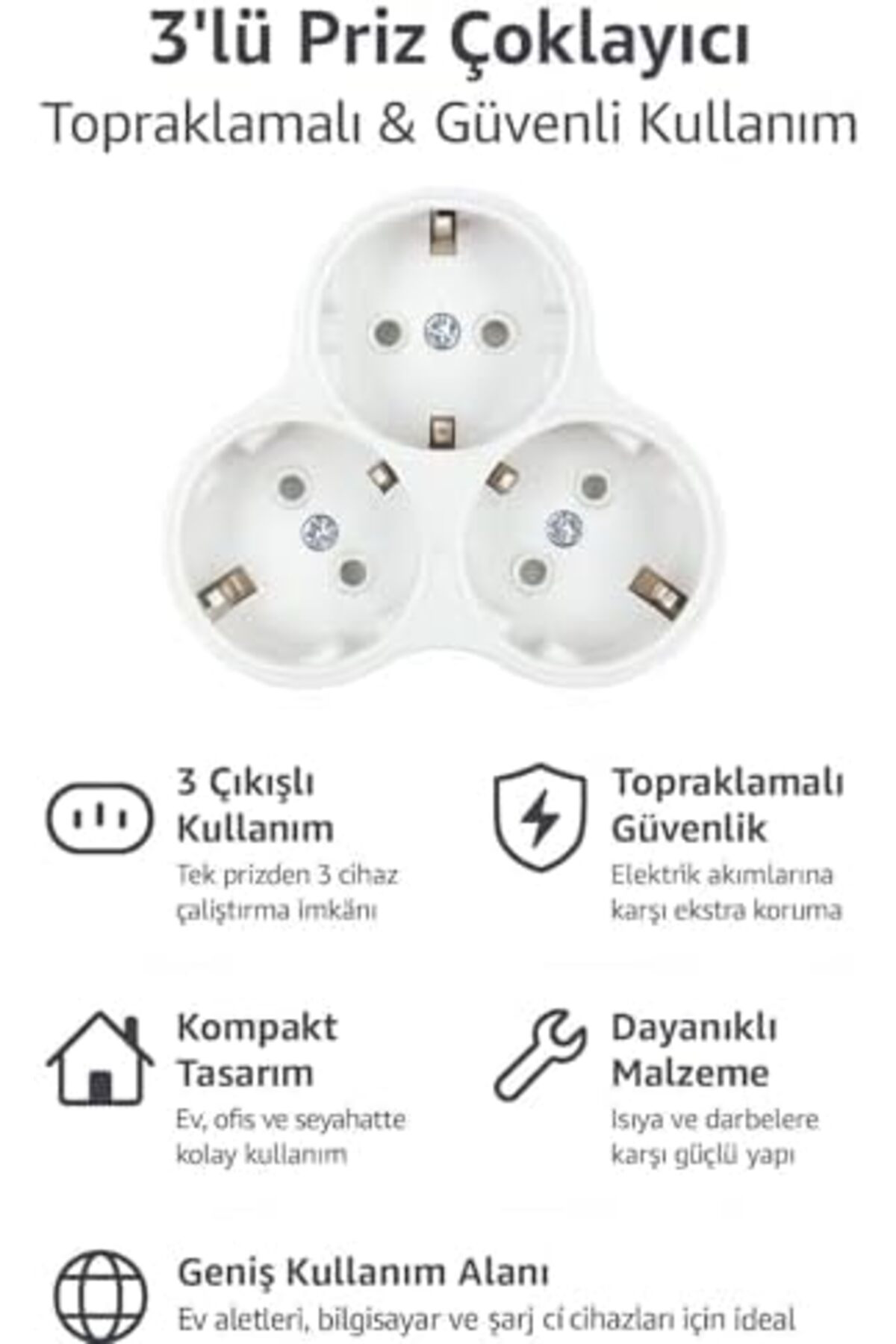 LuxShoping 2 Adet, Topraklı Priz Çoklayıcı Fiş, 3'lü, Beyaz, 16A LuxShoping 2 Adet, Topraklı Priz Çoklayıcı Fiş, 3'lü, Beyaz, 16A