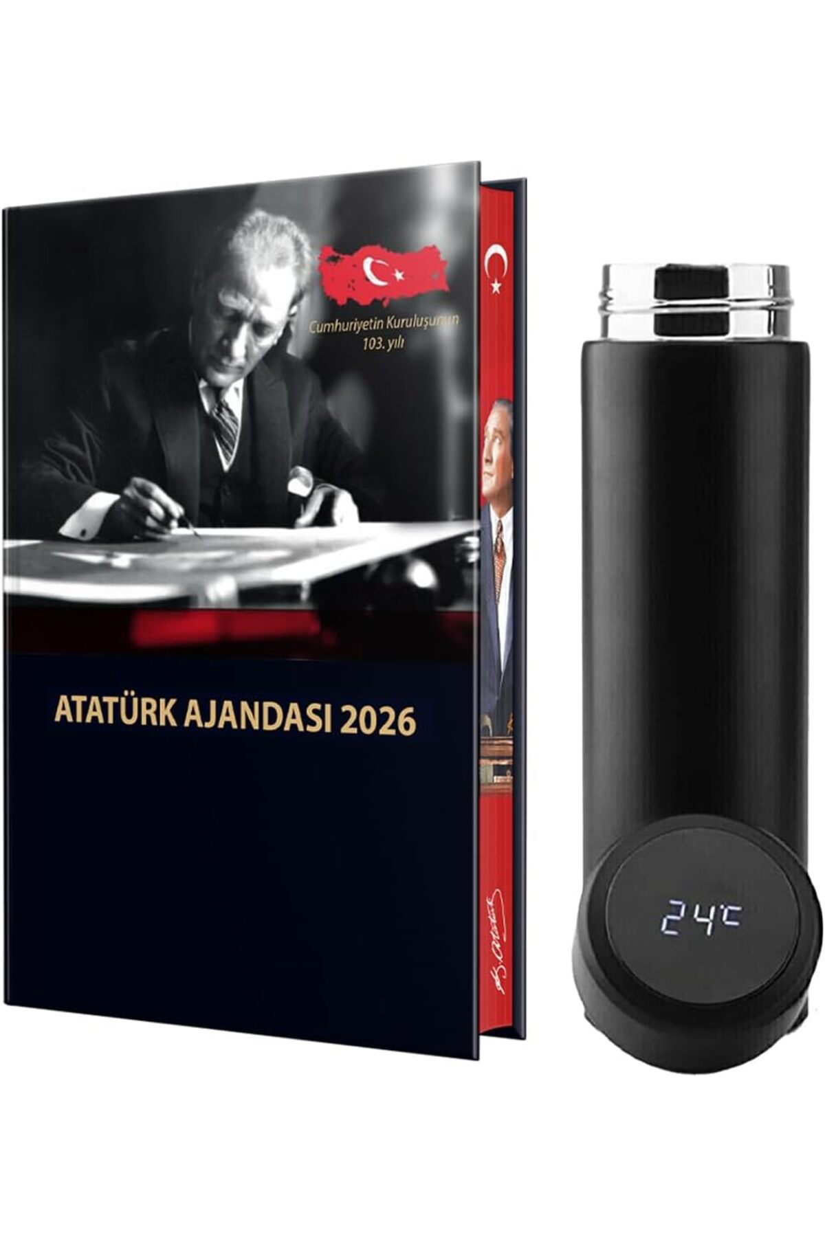 LuxShoping 2026 Atatürk Ciltli Ajanda ve Dereceli Termos 1142128