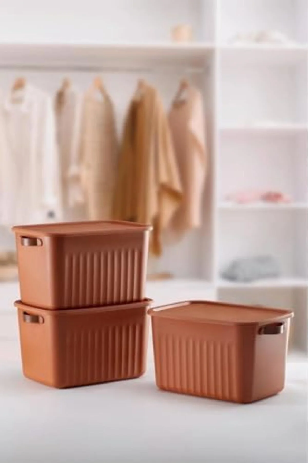 LuxShoping 3 Adet Modern Kapaklı Saklama Kutusu Seti -15 Litre – 
