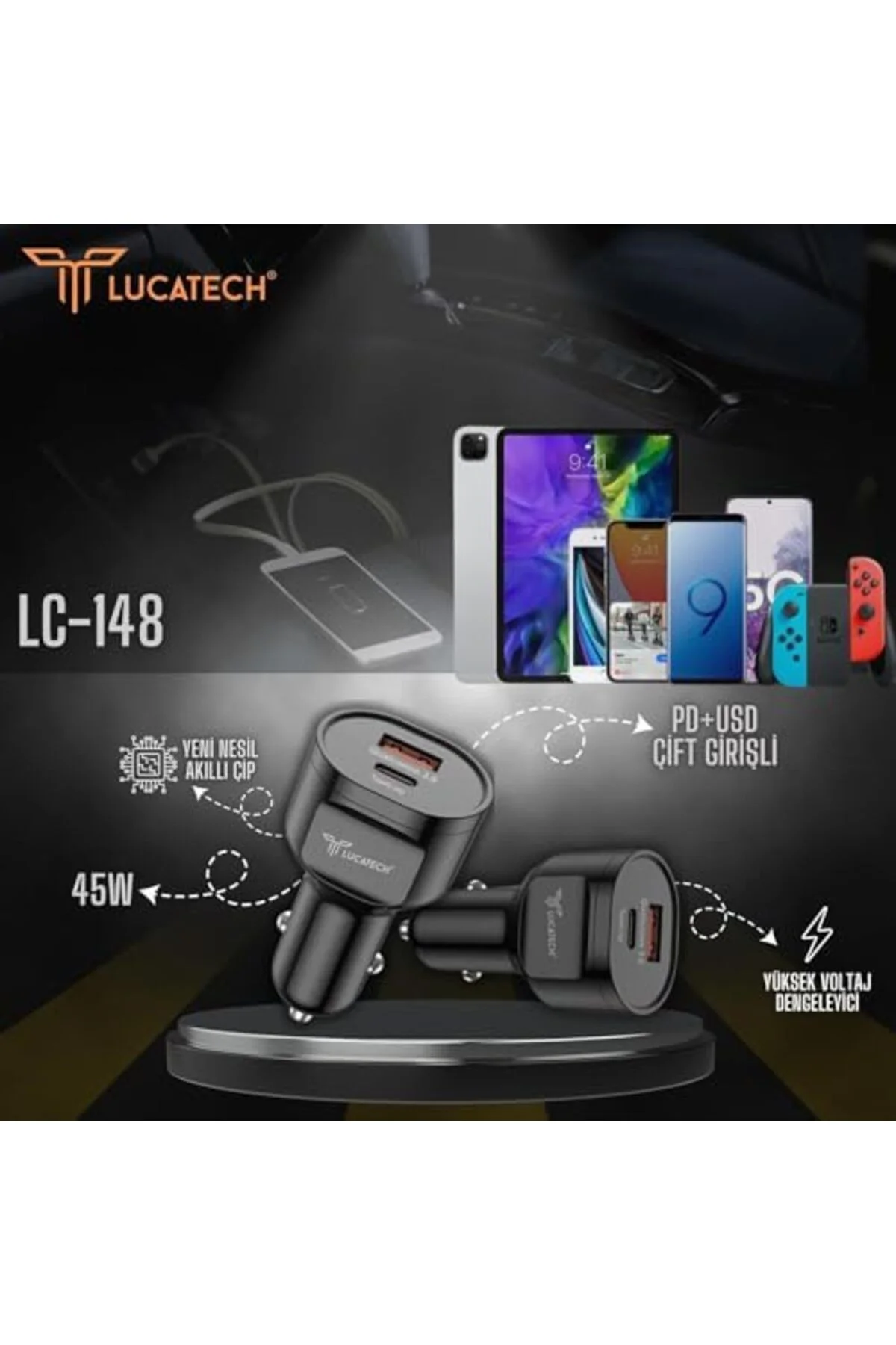 LuxShoping 45W Ultra Hızlı Araç Şarj Cihazı | PD + USB Çift Giriş LuxShoping 45W Ultra Hızlı Araç Şarj Cihazı | PD + USB Çift Giriş