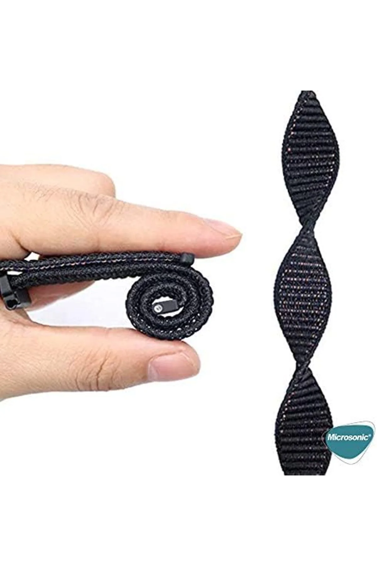 LuxShoping 5 46mm Hasırlı için Kordon Woven Sport Loop Siyah 1142