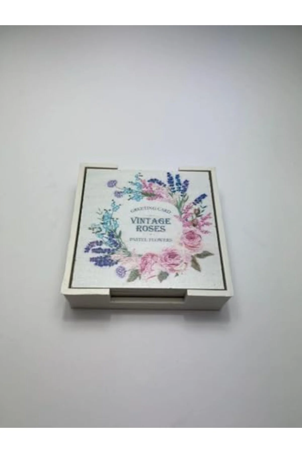 LuxShoping 6’lı Ahşap Bardak Altlığı Seti (Kutulu - Çiçek Desenli