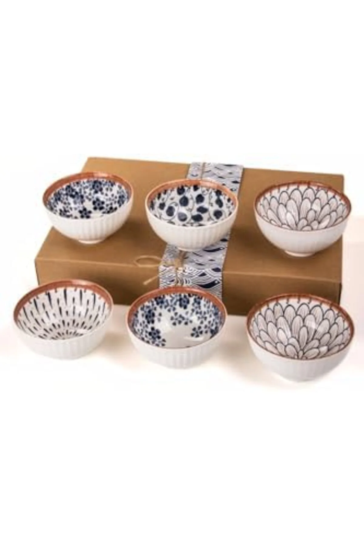 LuxShoping 6'Lı Desenli Porselen Kase Seti 320 Ml, Çorbalık, Kahv