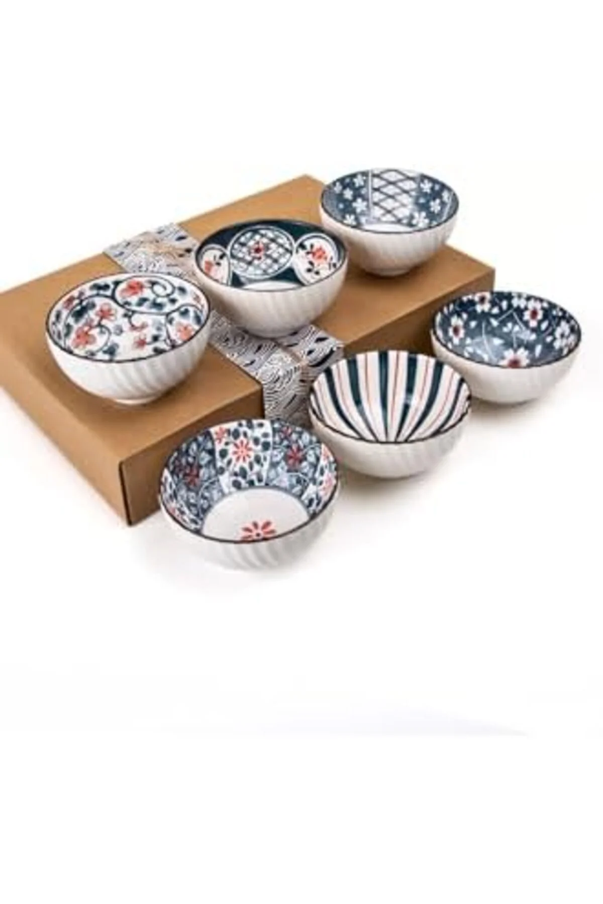 LuxShoping 6'Lı Desenli Porselen Kase Seti 320 Ml, Çorbalık, Kahv