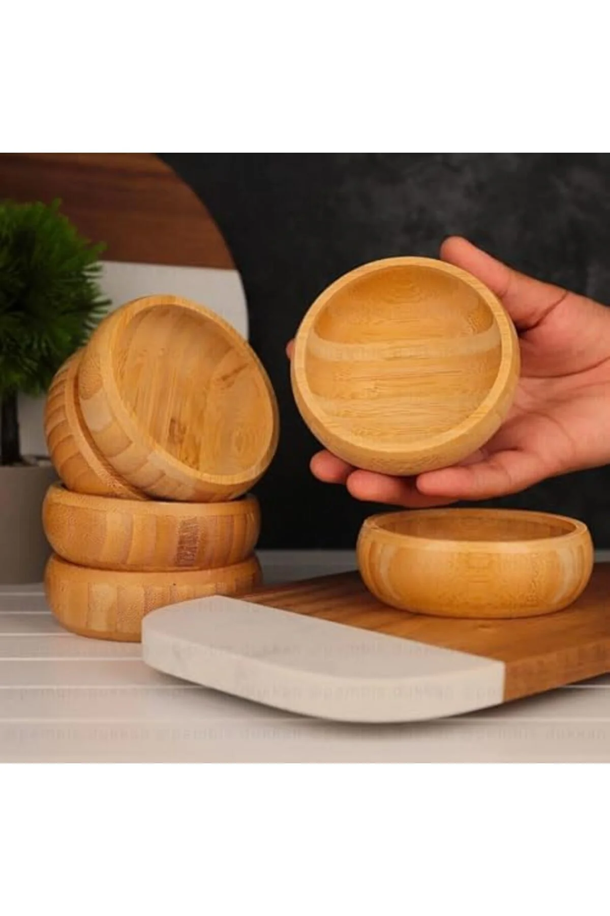 LuxShoping 6'lı Doğal Bambu Çerezlik ve Sunum Kasesi – Şık, Sağlı