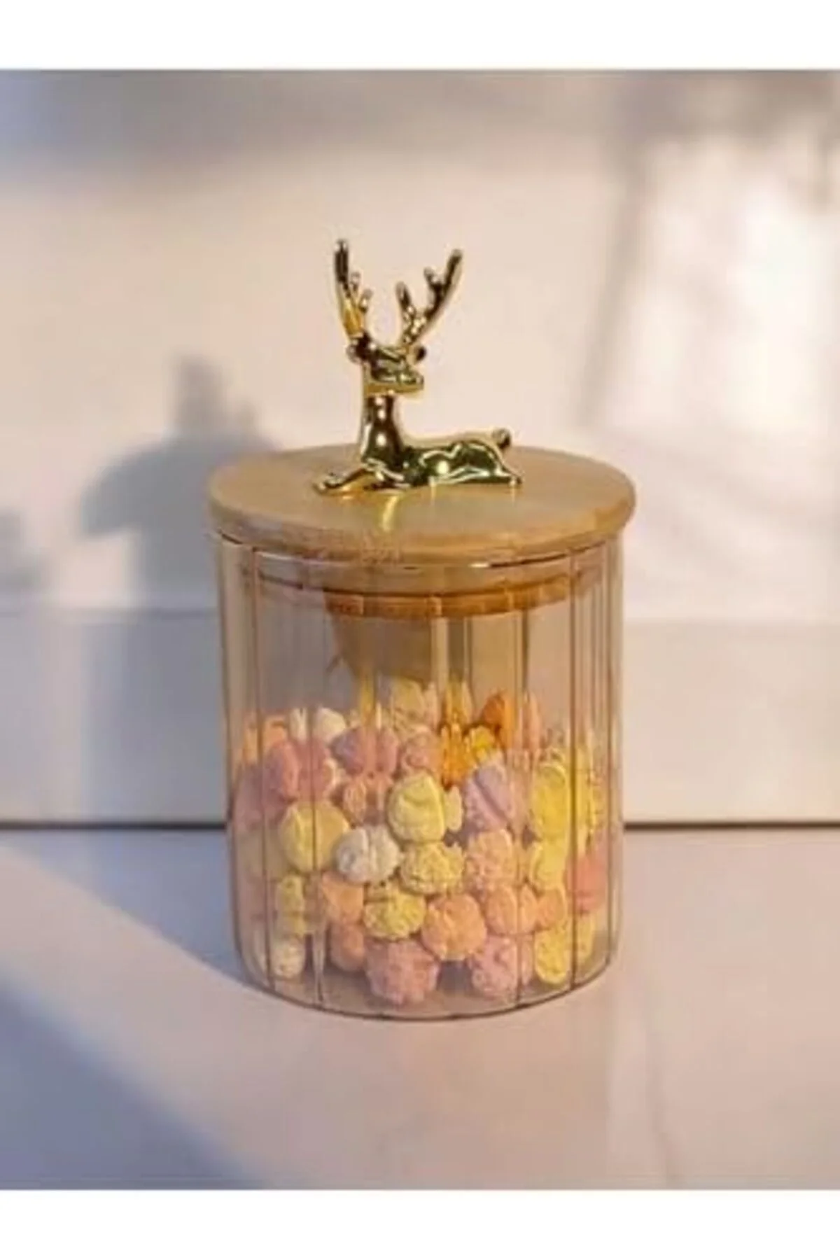 LuxShoping (9X10 Cm) 1 Adet Kehribar Renk Geyikli Cam Saklama Kav