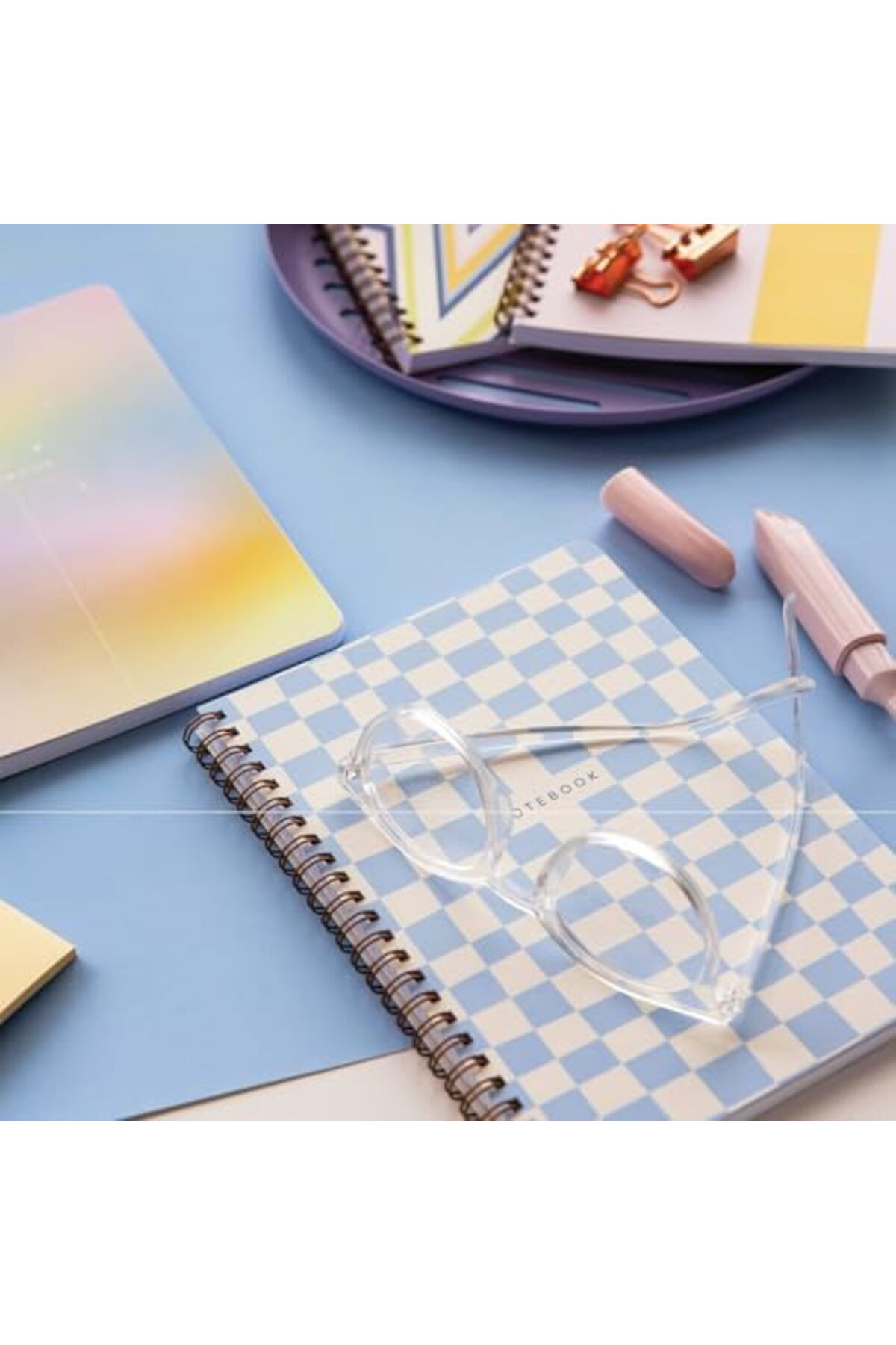 LuxShoping A5 Spiralli Karton Kapak Kareli Okul Defteri 80 yaprak