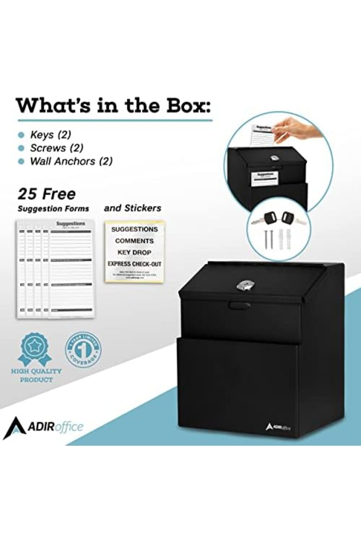LuxShoping Adir çelik Vorschlagsbox kilit ile S Siyah 1142128