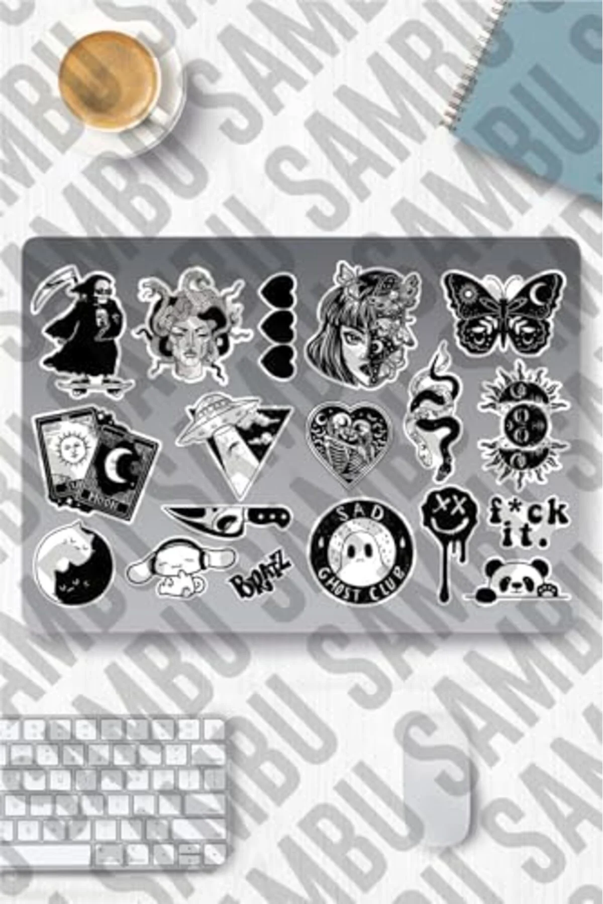 LuxShoping Aesthetic Temalı Etiket Seti 1 - Siyah Beyaz - Laptop 