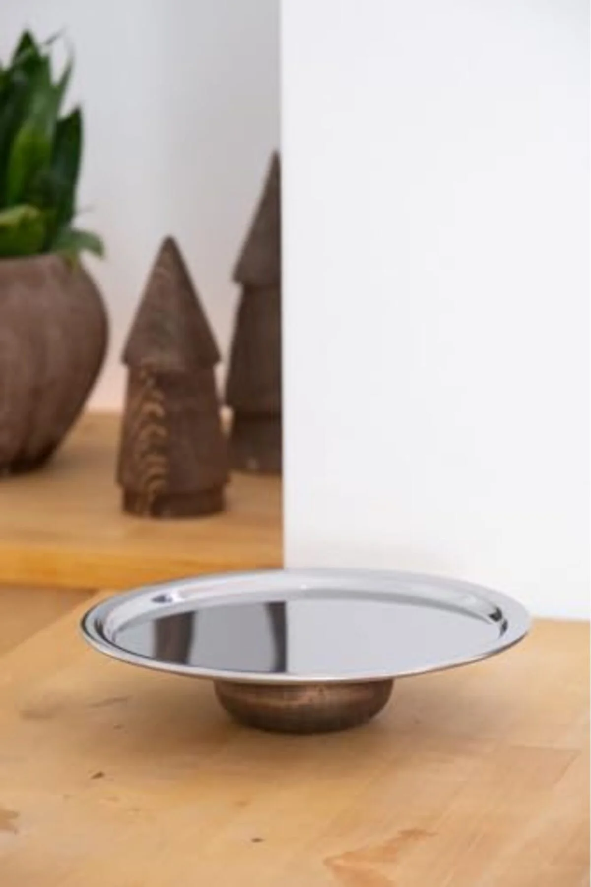 LuxShoping & Ahşap Ayaklı Metal 23 Cm Tatlı Meyve Servis/Sunum Te