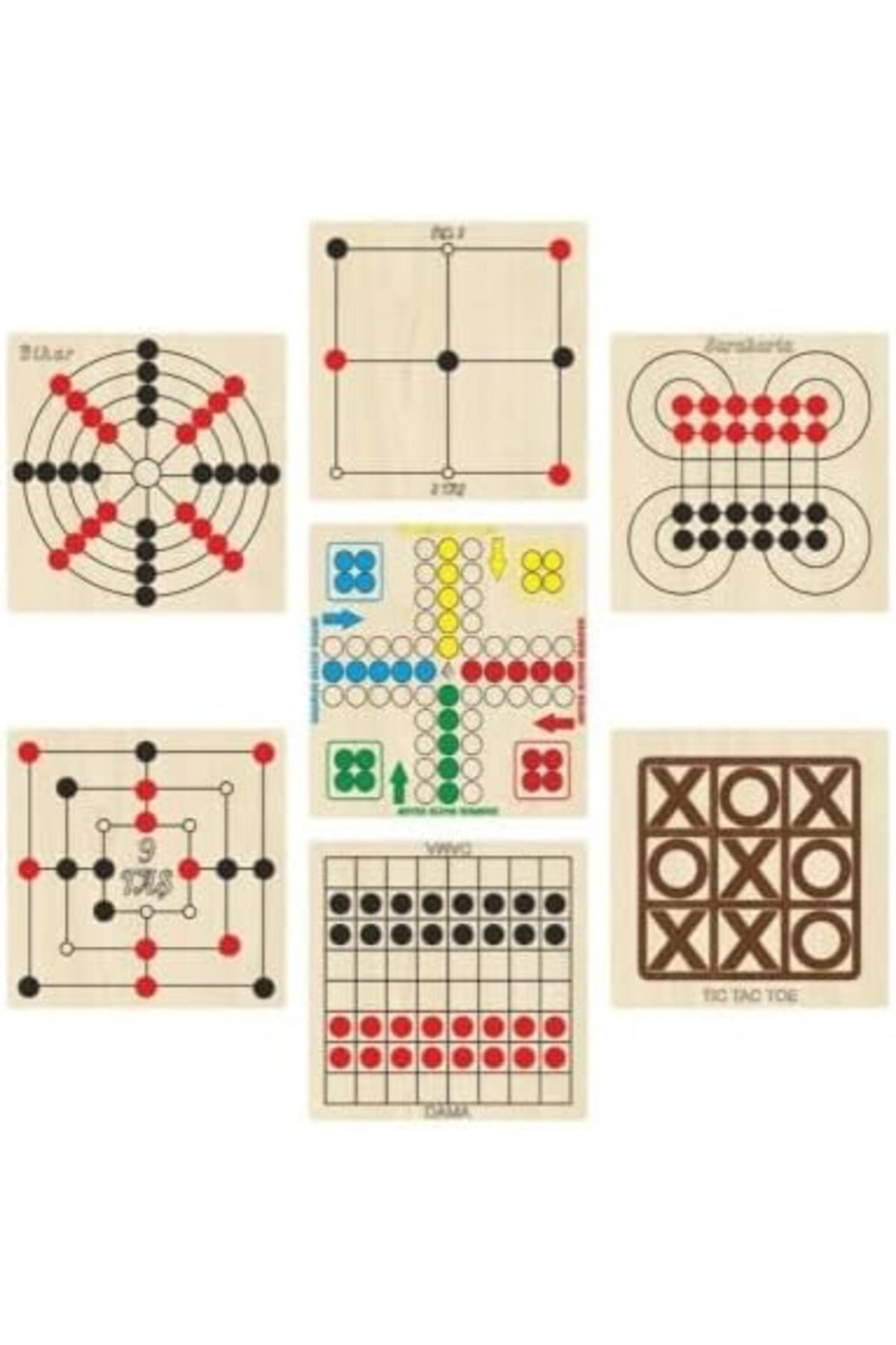 LuxShoping Ahtek Ahşap Zeka Ve Oyun Seti 7 Li, Kızma Birader+dama