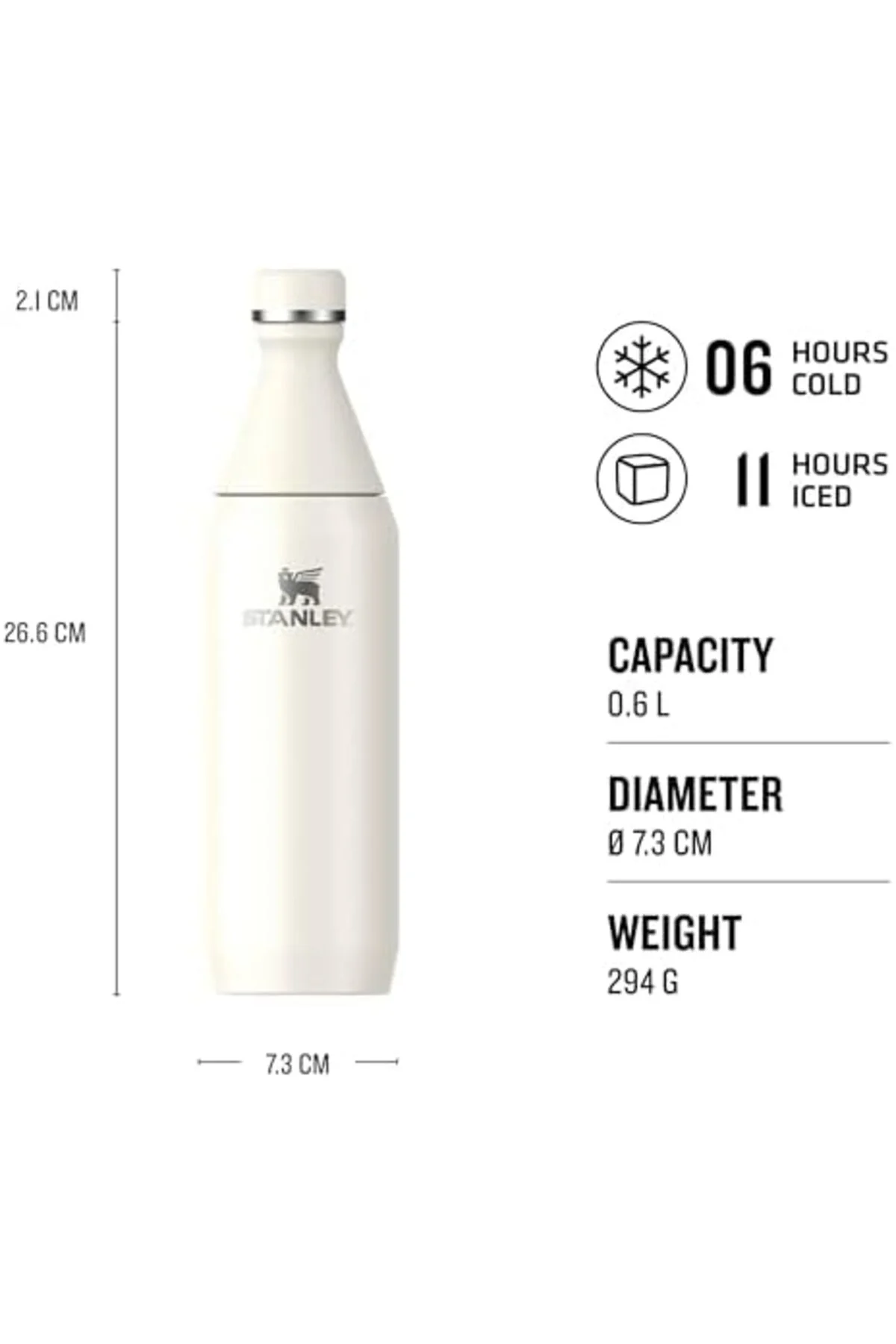 LuxShoping All Day Slim Soğuk Su Şişesi Termosu, Krem, 0.60 Litre