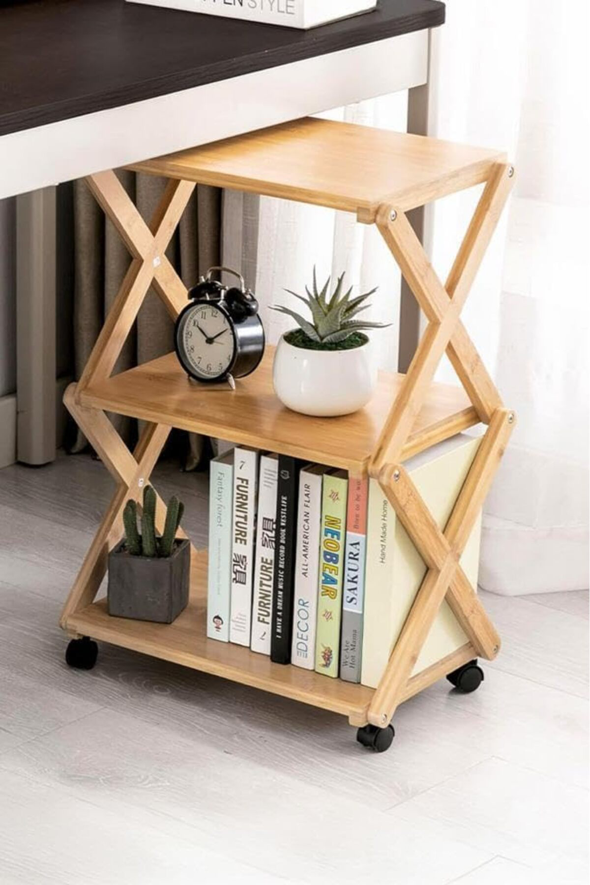 LuxShoping Bambu 3 Raflı Tekerlekli Sehpa Düzenleyici Raf Çok Ama