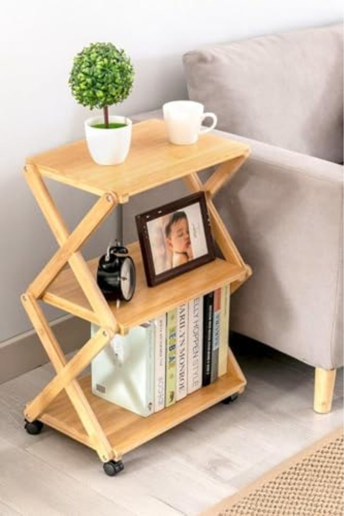 LuxShoping Bambu 3 Raflı Tekerlekli Sehpa Düzenleyici Raf Çok Ama