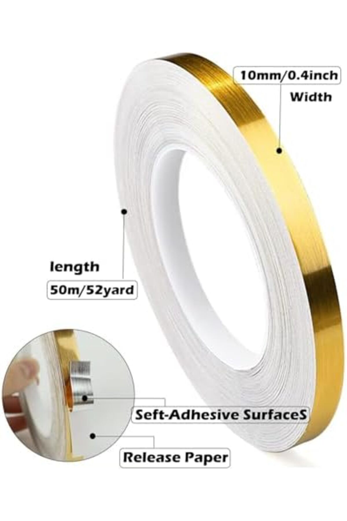 LuxShoping Bant, 1cm x 50m Metalik Yüzeyli Dekoratif Bant, Ayna E