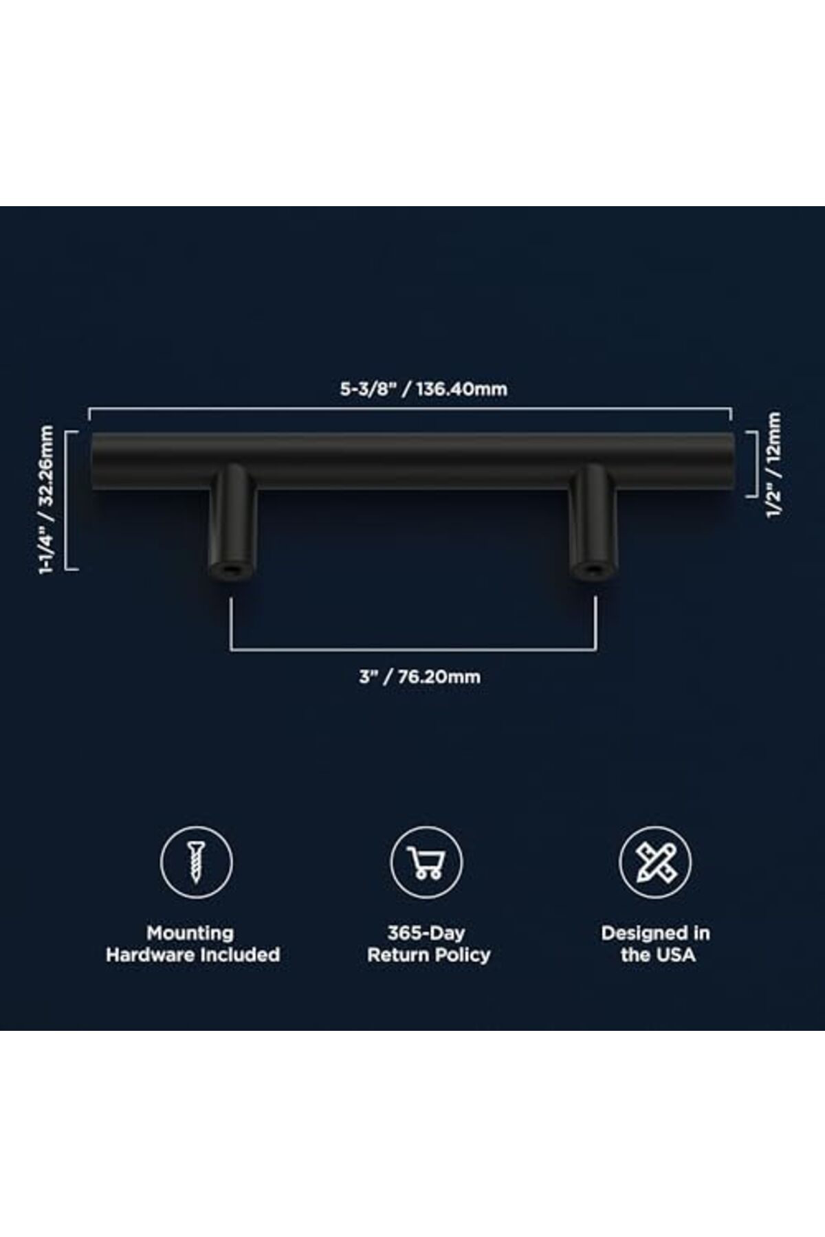 LuxShoping Bar Çekme 7,6 cm Merkezden Merkeze Mat Siyah Kaplama ( LuxShoping Bar Çekme 7,6 cm Merkezden Merkeze Mat Siyah Kaplama (